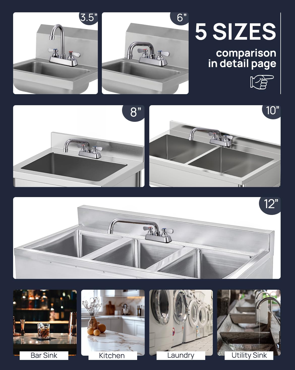 Leak-Free Commercial Kitchen Sink Faucet 4 Inch Center 2 Hole - Heavy Duty Brass Hand Wash Faucet with 12