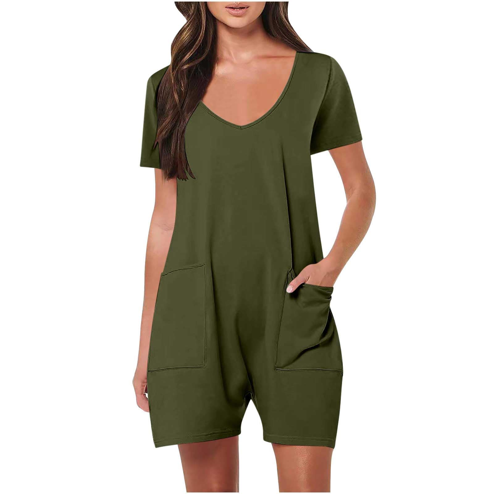 Women's Summer Casual Rompers - Sleeveless Loose Spaghetti Strap Short Jumpsuits Overalls with Pockets | Trendy Outfits for Beach, Vacation & Daily Wear | Open Box Deals & Warehouse Clearance
