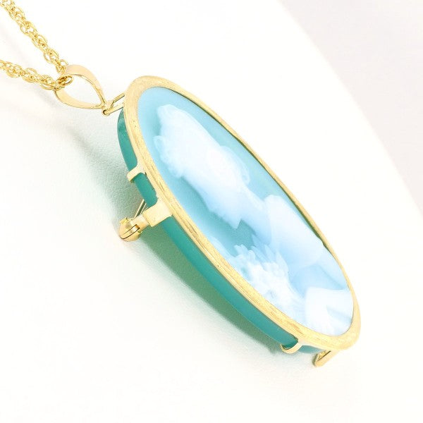 18K Yellow Gold Cameo Necklace & Brooch Set - Vintage Stone Cameo Pendant for Women - Elegant Jewelry Gift for Birthday, Anniversary & Special Occasions