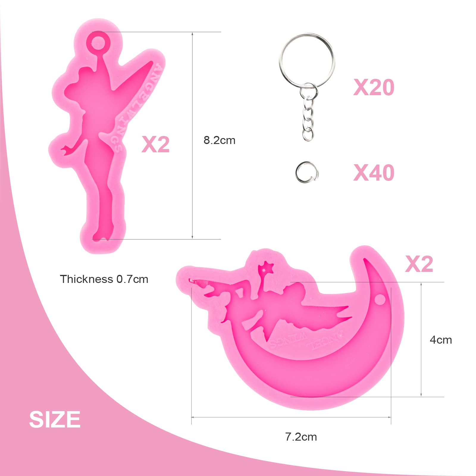 64Pcs Silicone Resin Molds Kit - 4pcs Angel Girl Shape Molds for DIY Epoxy Resin Casting, Keychains, Pendants, Backpack Charms | Perfect for Jewelry Making, Home Decor, Gift Crafting & DIY Projects