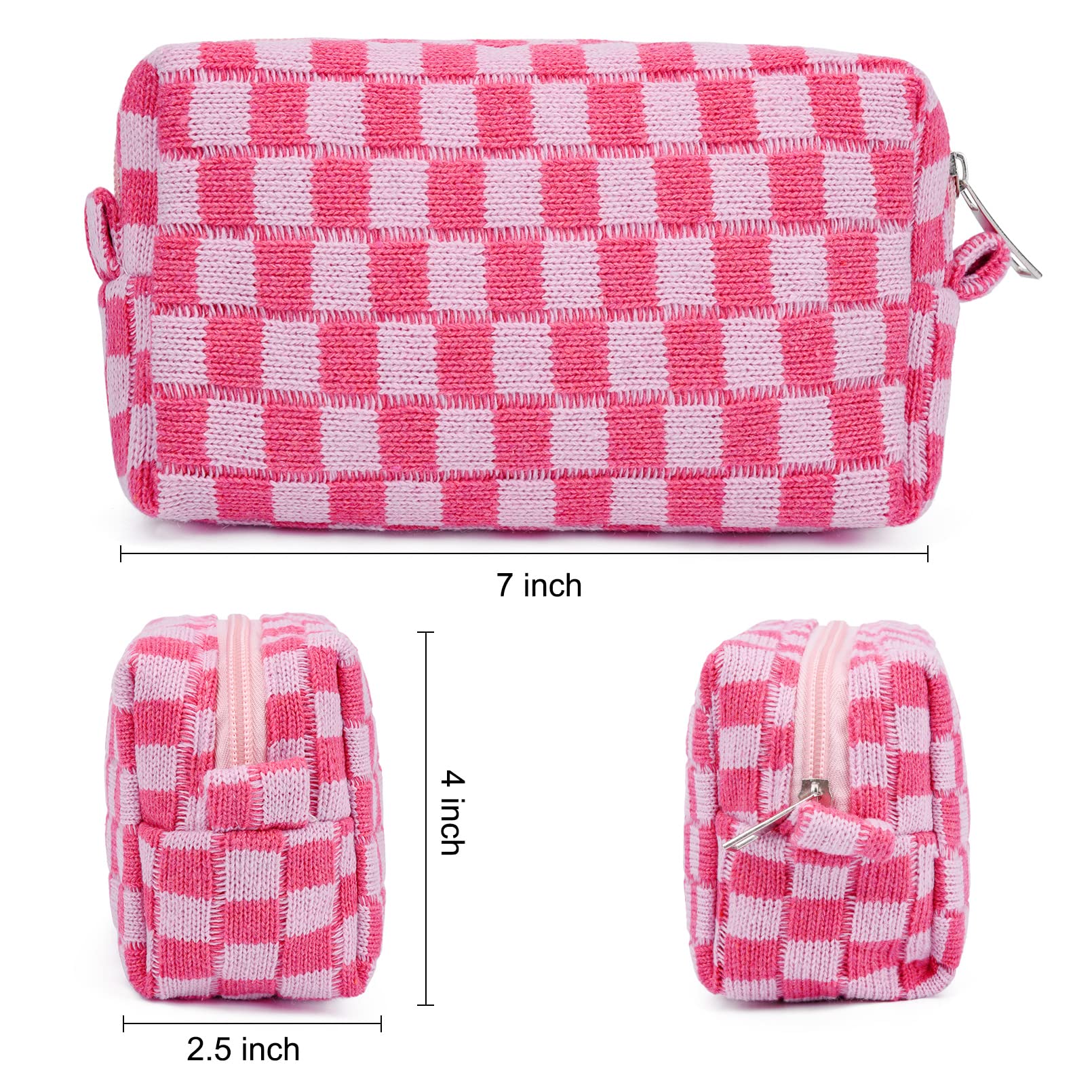 2 Pack Checkered Makeup Bags for Women - Pink & Green Cosmetic Organizer Pouch, Travel Toiletry Storage Bag for Brushes & Accessories | Perfect for Travel, Gym & Daily Beauty Routine