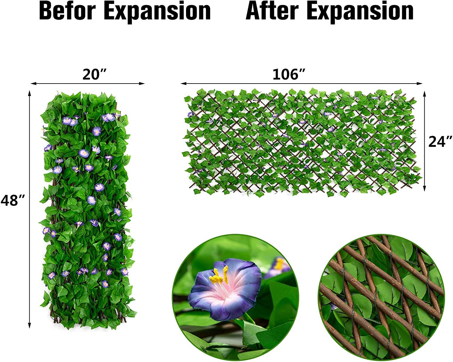 DOEWORKS 4PCS Expandable Faux Ivy Privacy Fence Screen - Outdoor Balcony, Patio, Garden Backyard Decor - Natural Looking Greenery Backdrop for Home, Wedding & Events