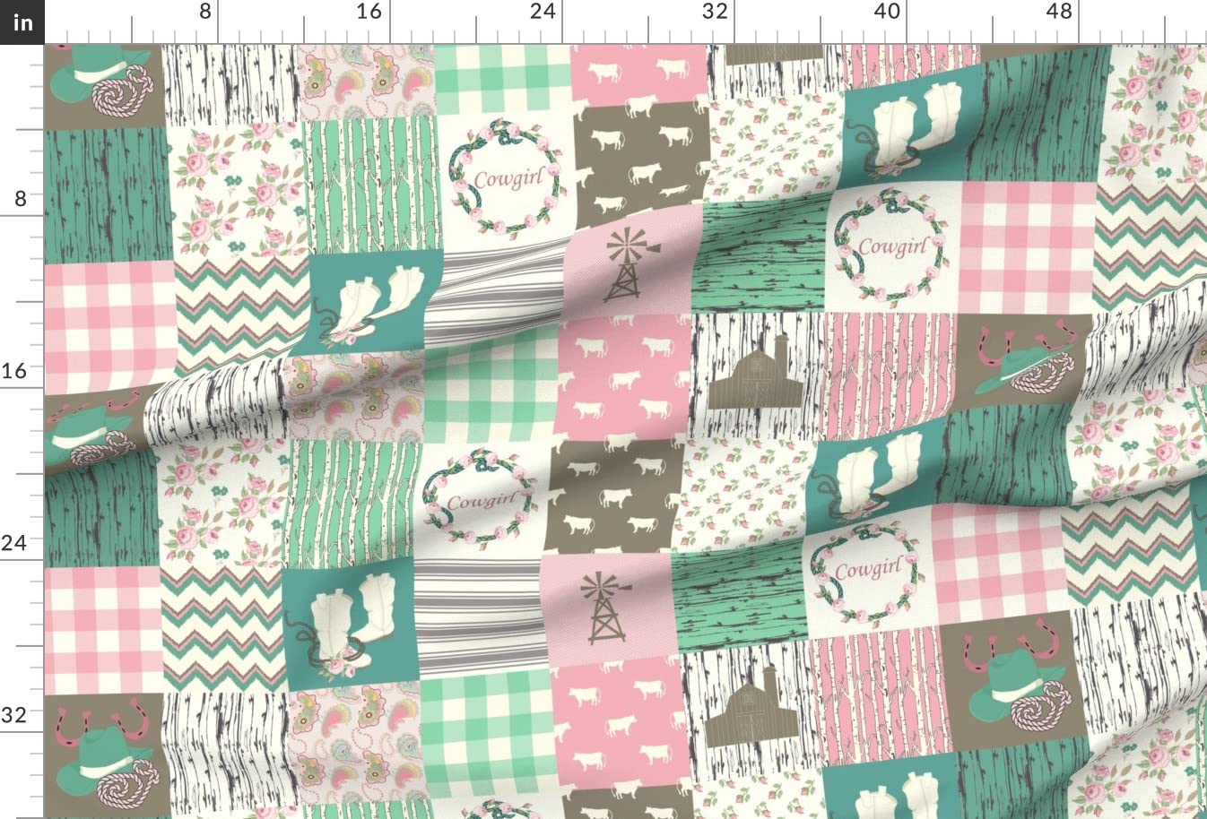 Cowgirl Western Printed Minky Fabric by The Yard - Pink Aqua Teal Country Cowboy Wholecloth Cheater Quilt Material for Sewing Baby Blankets, Quilt Backing & Plush Projects - Soft & Cozy for Nursery, Home Decor & DIY Crafts