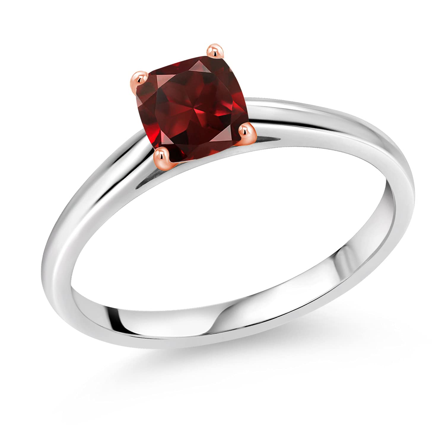 0.80 Ct Cushion Cut Red Garnet Ring in 925 Sterling Silver with 10K Rose Gold Prongs - Elegant Jewelry for Women, Perfect for Valentine's Day, Anniversary & Special Occasions