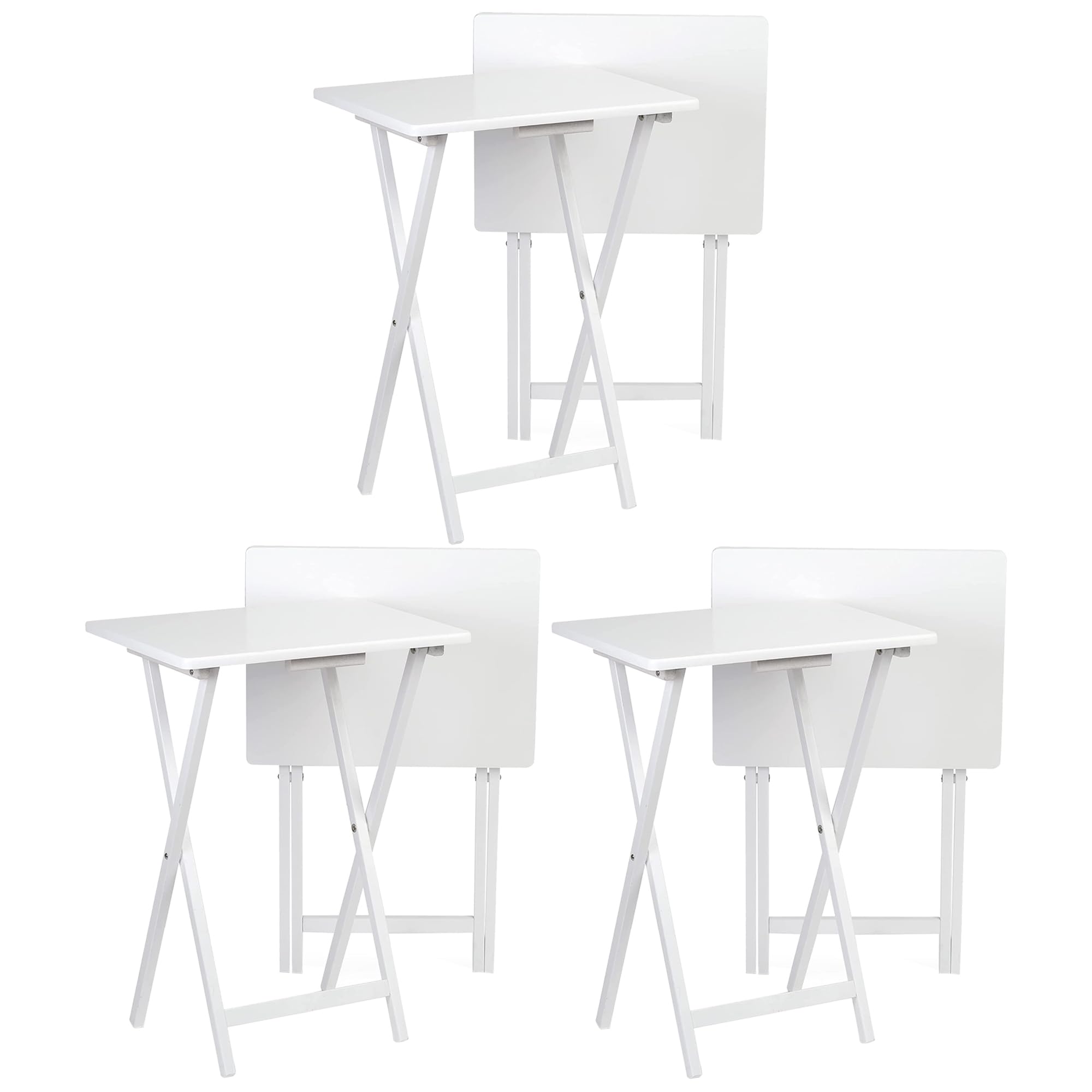 Portable Folding TV Tray Table - Solid Wood Snack Serving Stand with Sturdy Construction, White (6-Piece Set) - Perfect for Movie Nights, Breakfast in Bed & Small Space Living