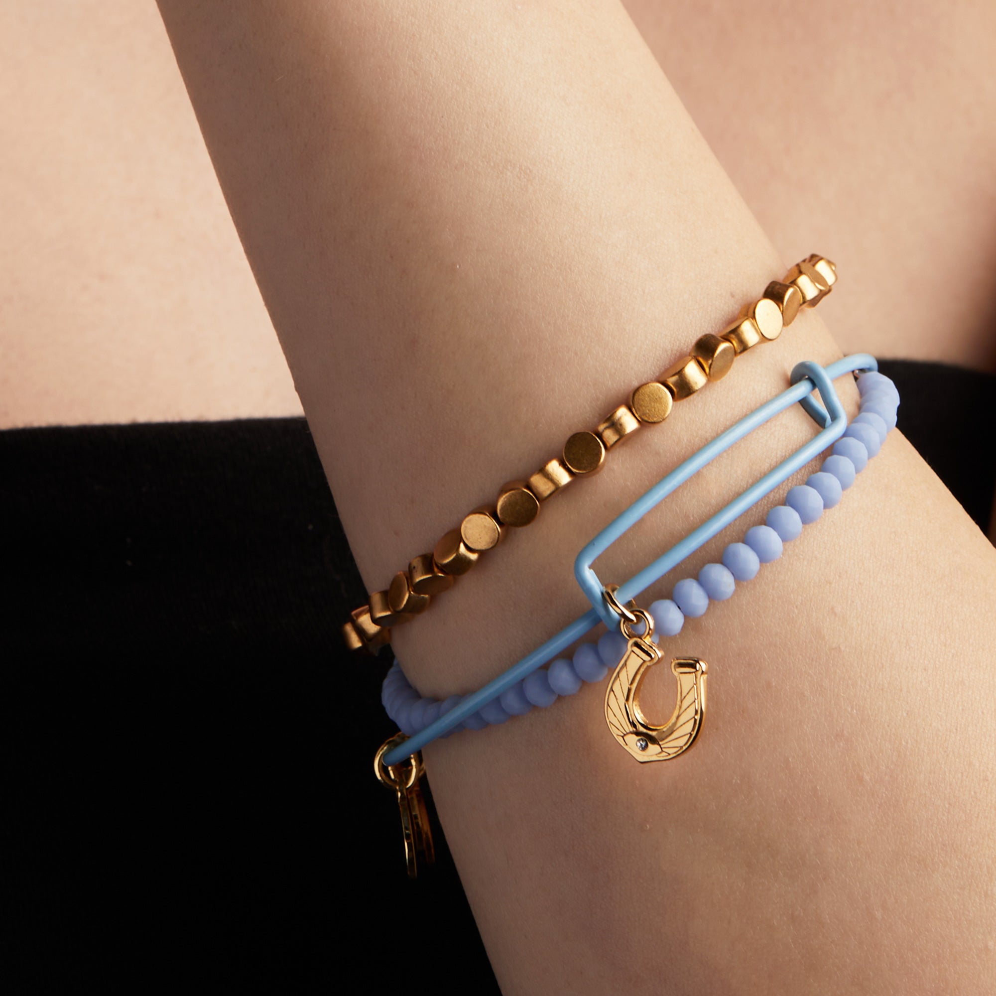 Sky Blue Horseshoe Charm Bangle Bracelet for Women - Lucky Jewelry Gift for Birthday, Anniversary & Everyday Wear