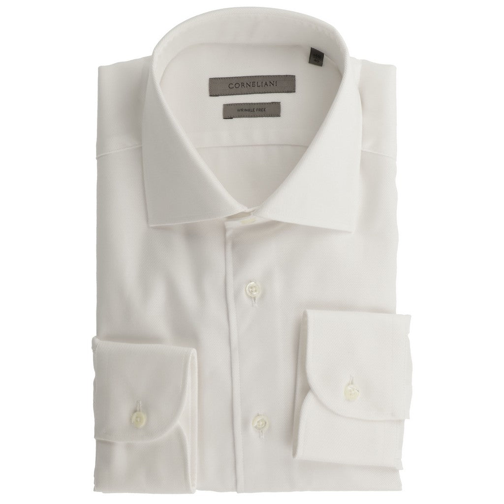 CORNELIANI Wrinkle-Free White Twill Dress Shirt for Men | Business Casual & Office Wear | Premium Comfort & Style
