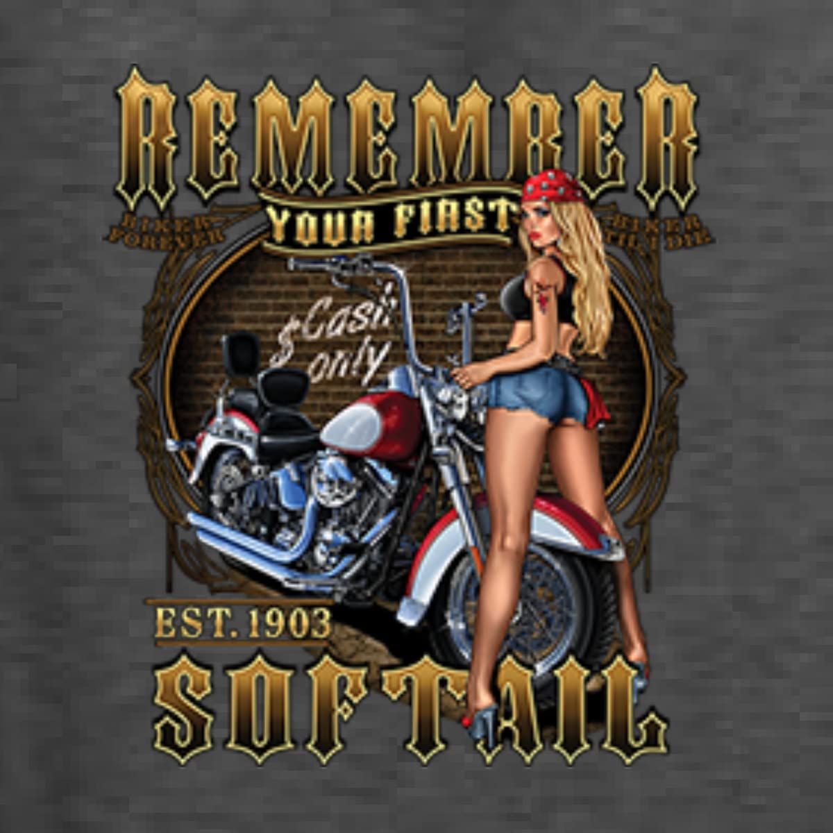 Men's Soft Tail Bike & Hot Babe Cars Trucks Graphic Long Sleeve Shirt - Motorcycle Enthusiast Apparel for Riding & Casual Wear