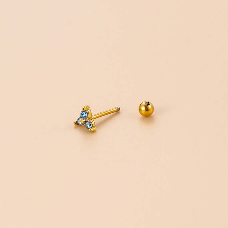 20G Surgical Steel Cartilage Earrings - 3 Leaf Stud Conch Piercing Jewelry with Ball Back | Hypoallergenic Body Jewelry for Helix, Tragus, Rook Piercings | Perfect for Everyday Wear & Special Occasions