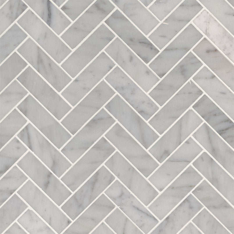 1 X 3 Carrara White Herringbone Polished Marble Mosaic Tile - 10 Square Feet per Carton - Premium Bathroom & Kitchen Backsplash Tile for Modern Home Renovation