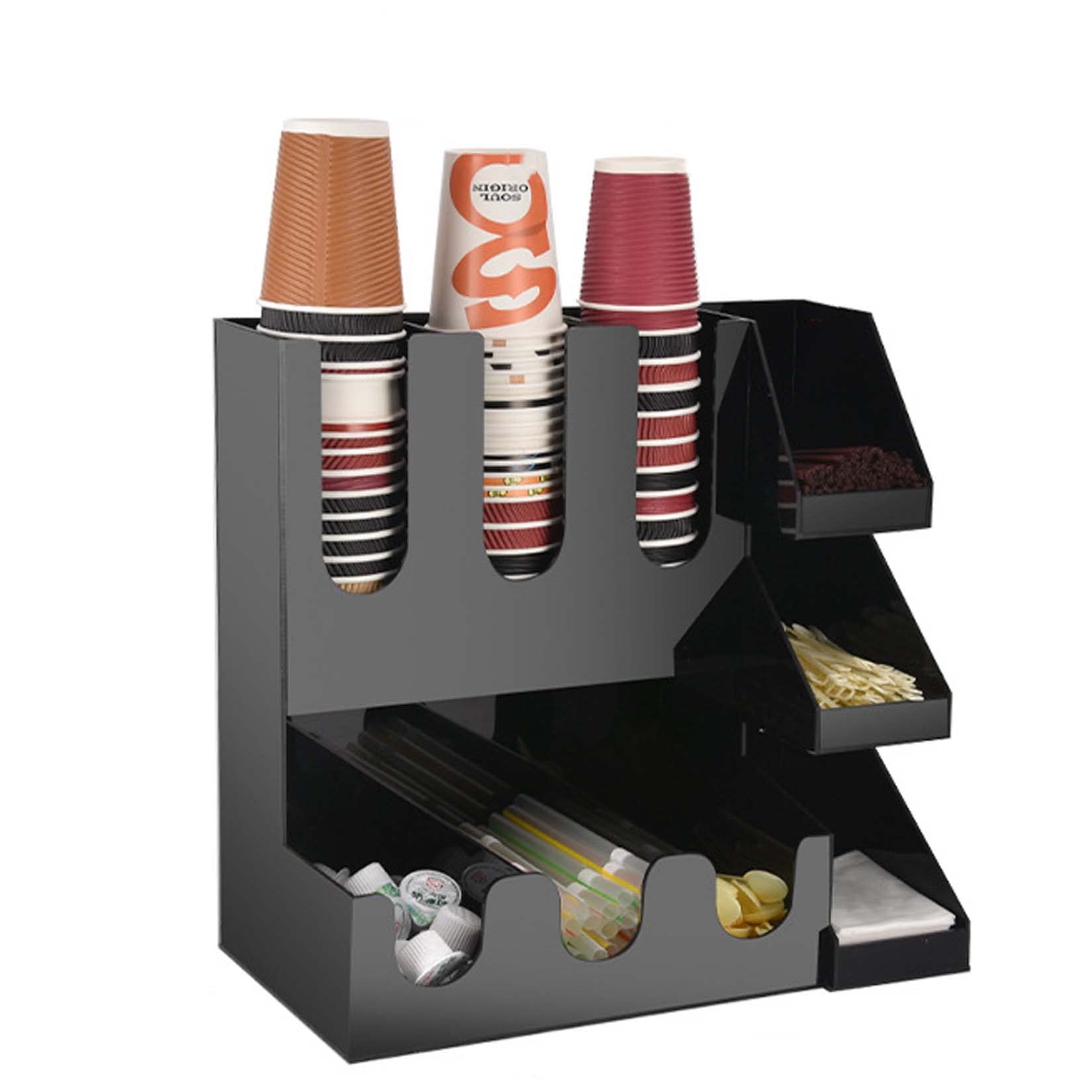 CARWERL 9-Compartment Acrylic Cup and Lid Holder - Coffee Condiment Storage Organizer for Coffee Shops, Breakrooms & Home Use - Disposable Coffee Cup Upright Stand - Perfect Coffee Accessories Storage Solution for Coffee Stations & Office Kitchens