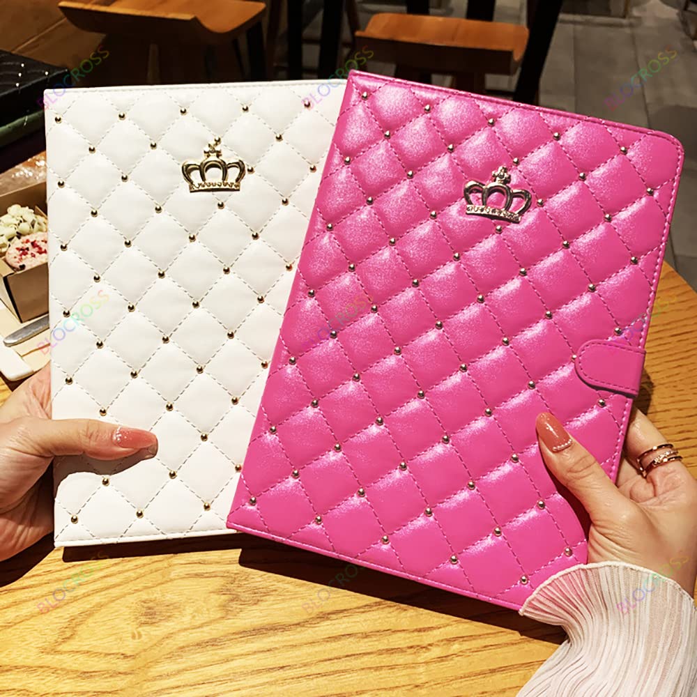 Topwin Bling Crown Design PU Leather Case for iPad 9.7 (2017/2018 5th/6th Gen) & iPad Air 2/Air - Rose Red | Elegant Shockproof Cover with Auto Sleep/Wake | Perfect for Work, School & Travel Protection