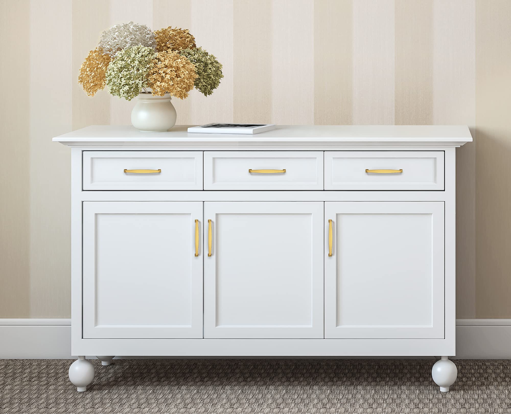 10 Pack Brushed Brass Cabinet Handles - 6-1/4