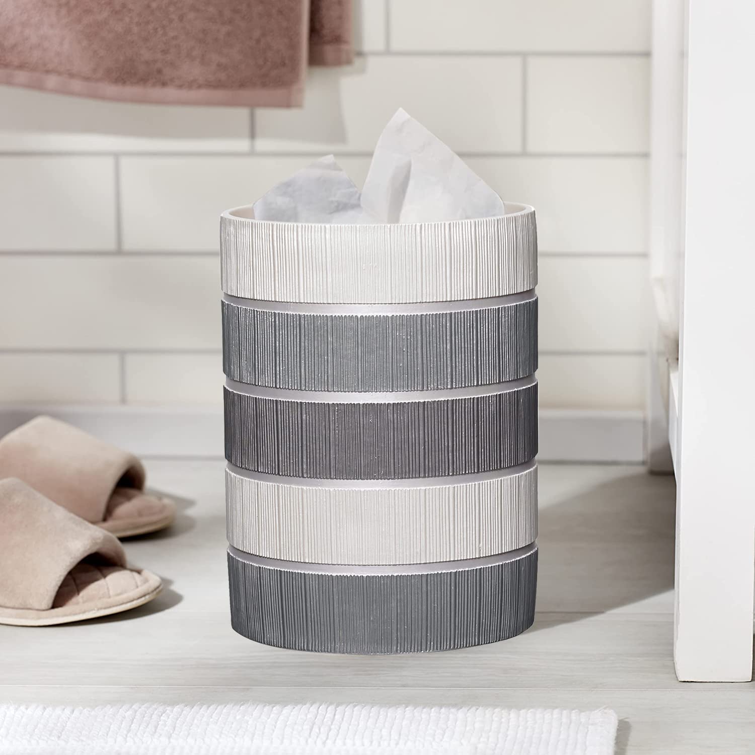 Stylish 2.1 Gallon Small Trash Can for Bathroom, Office & Bedroom - Modern Grey Waste Basket for Dorms, Desktop & Compact Spaces - Perfect for Home, Office & Restroom Organization