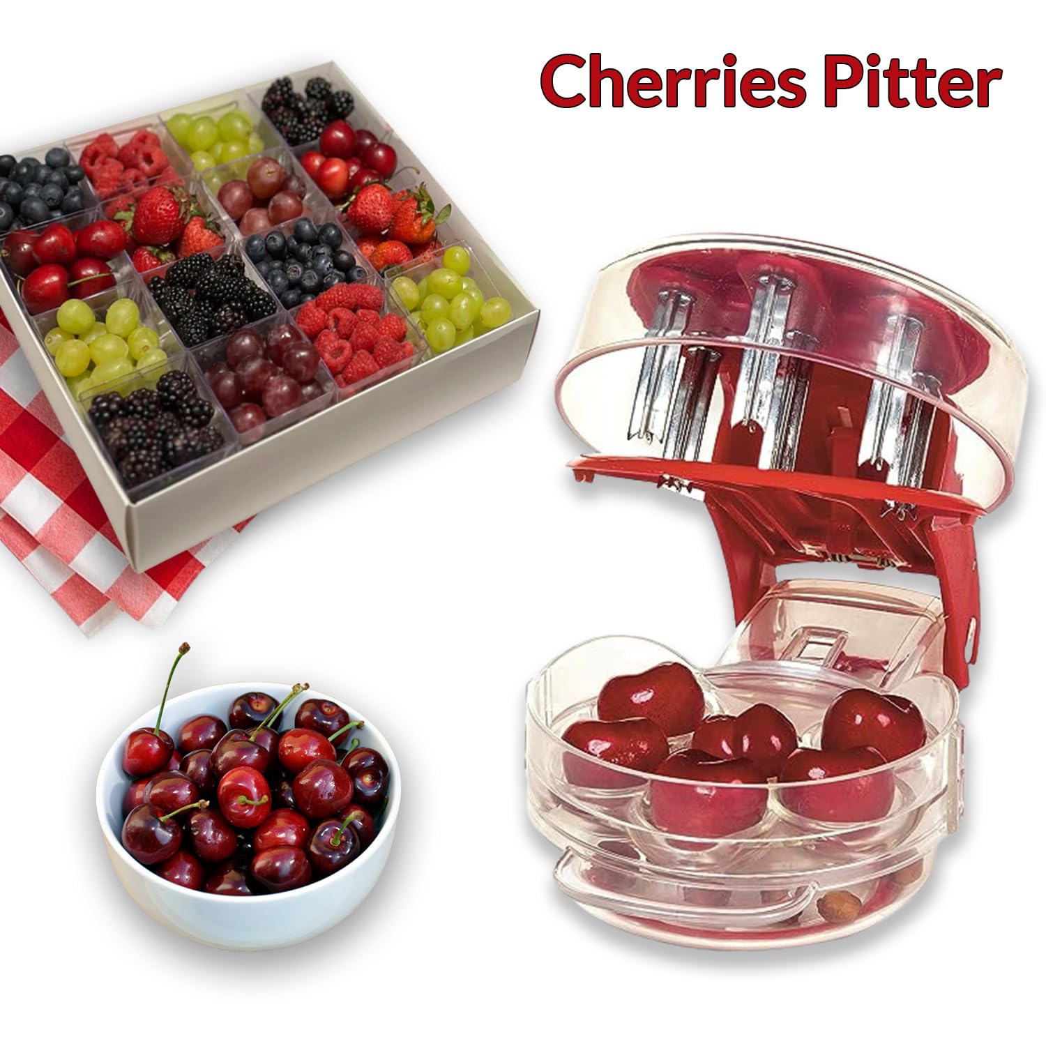 Premium Stainless Steel Cherry Pitter Tool - Easy Cherry Seed Remover & Olive Depitter for Kitchen - Portable Fruit Corer for Baking, Canning & Cooking
