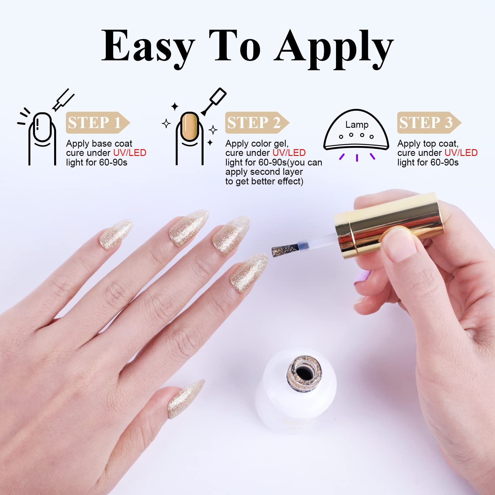 Imtiti Champagne Gold Glitter Gel Nail Polish - 0.5 Fl Oz Soak Off LED/UV Gel Polish for DIY Nail Art, Manicure & Salon Use | Long Lasting Shimmer Nail Polish Kit for Women & Girls | Perfect for Parties, Weddings & Special Occasions