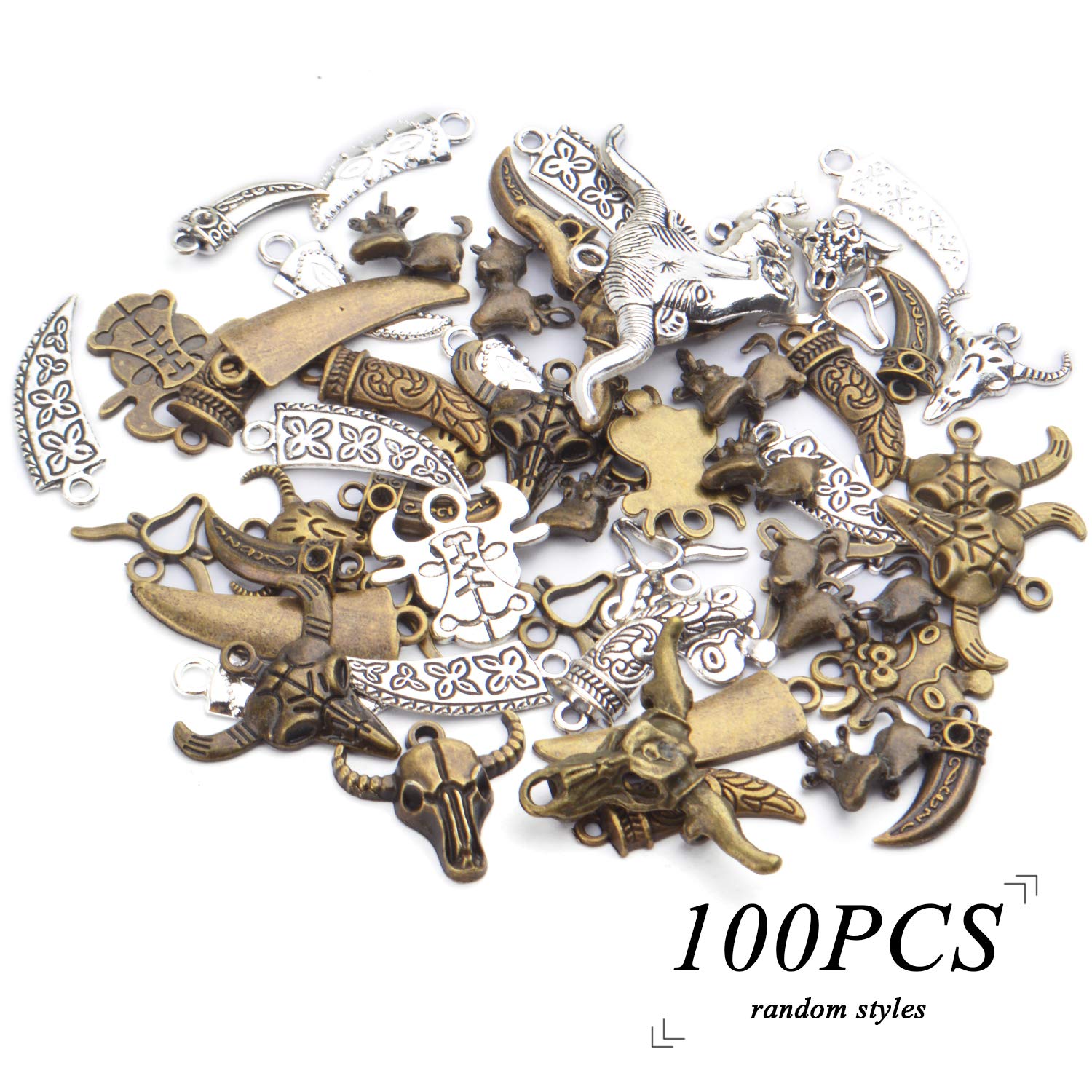 100g (40-60pcs) Mixed Cow Charms - Alloy Cattle Pendant Charms for Jewelry Making - Vintage Style DIY Bracelet & Necklace Craft Supplies - Perfect for Western, Farm, and Country Themed Jewelry Creations