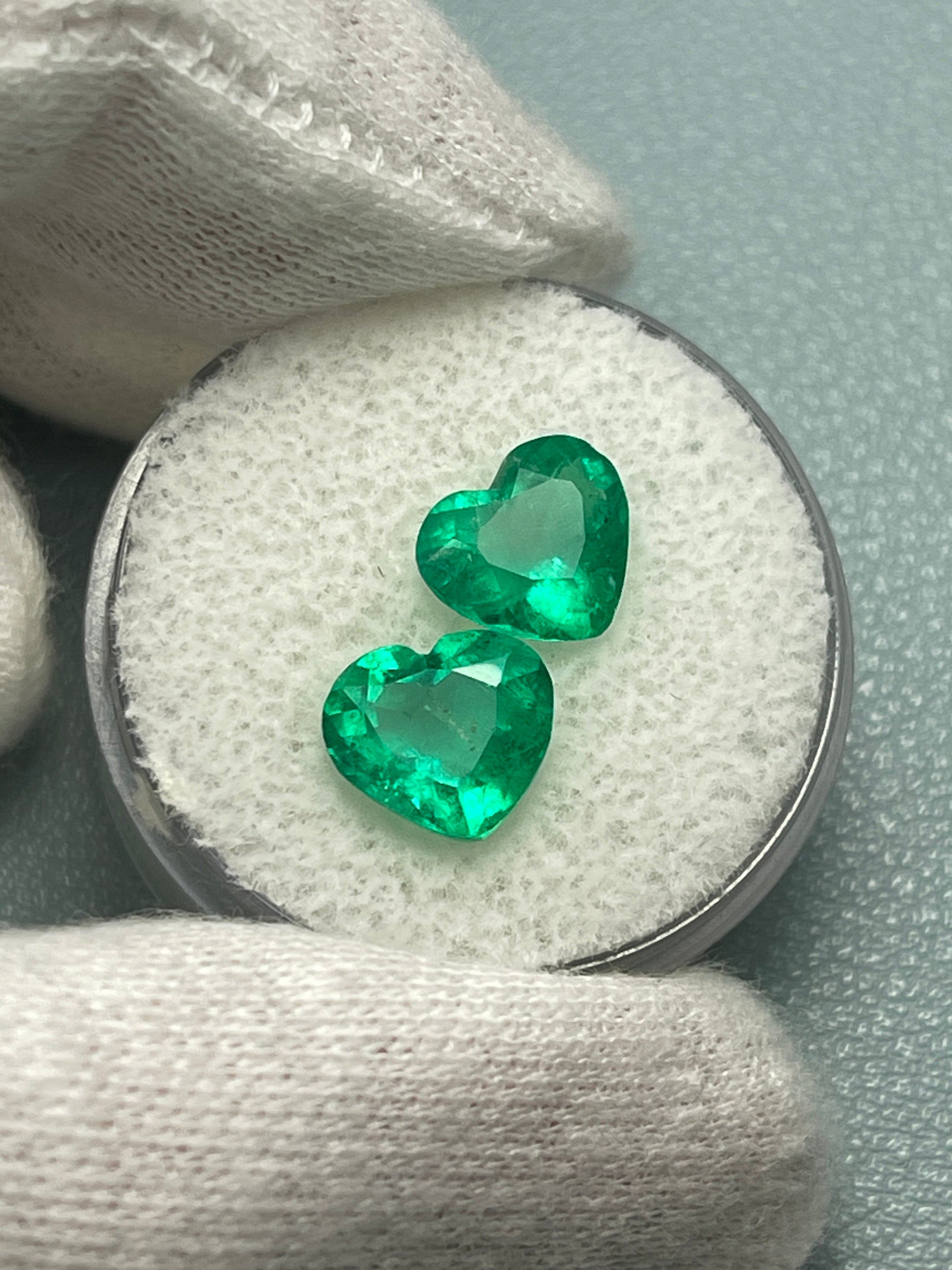 3.48tcw 8x9 Matching Emerald Hearts - Vivid Muzo Green Natural Colombian Emeralds for Engagement Rings & Anniversary Gifts