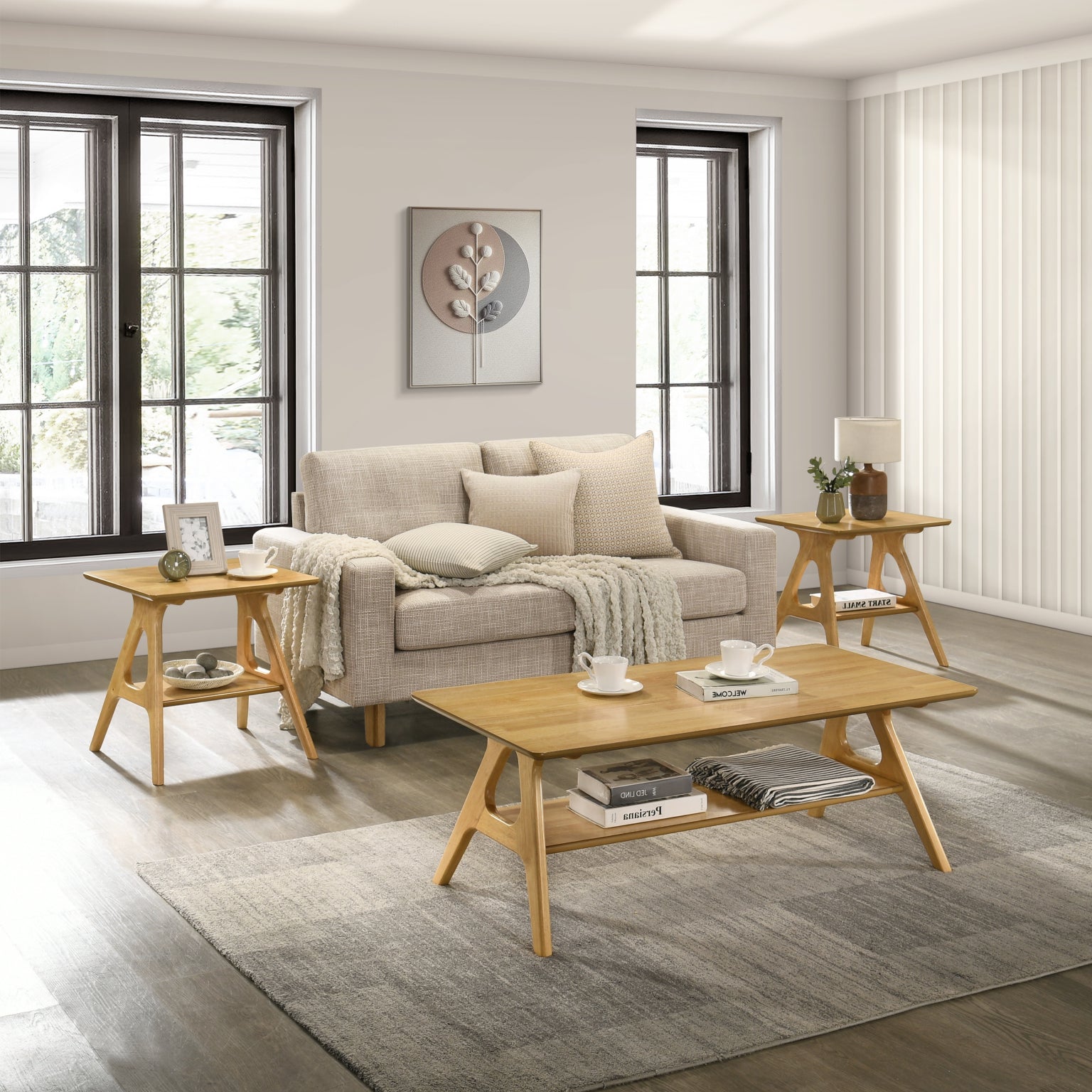 Roundhill Furniture Arona 3-Piece Coffee Table Set - Modern Coffee Table with 2 Matching End Tables for Living Room, Lounge & Home Decor
