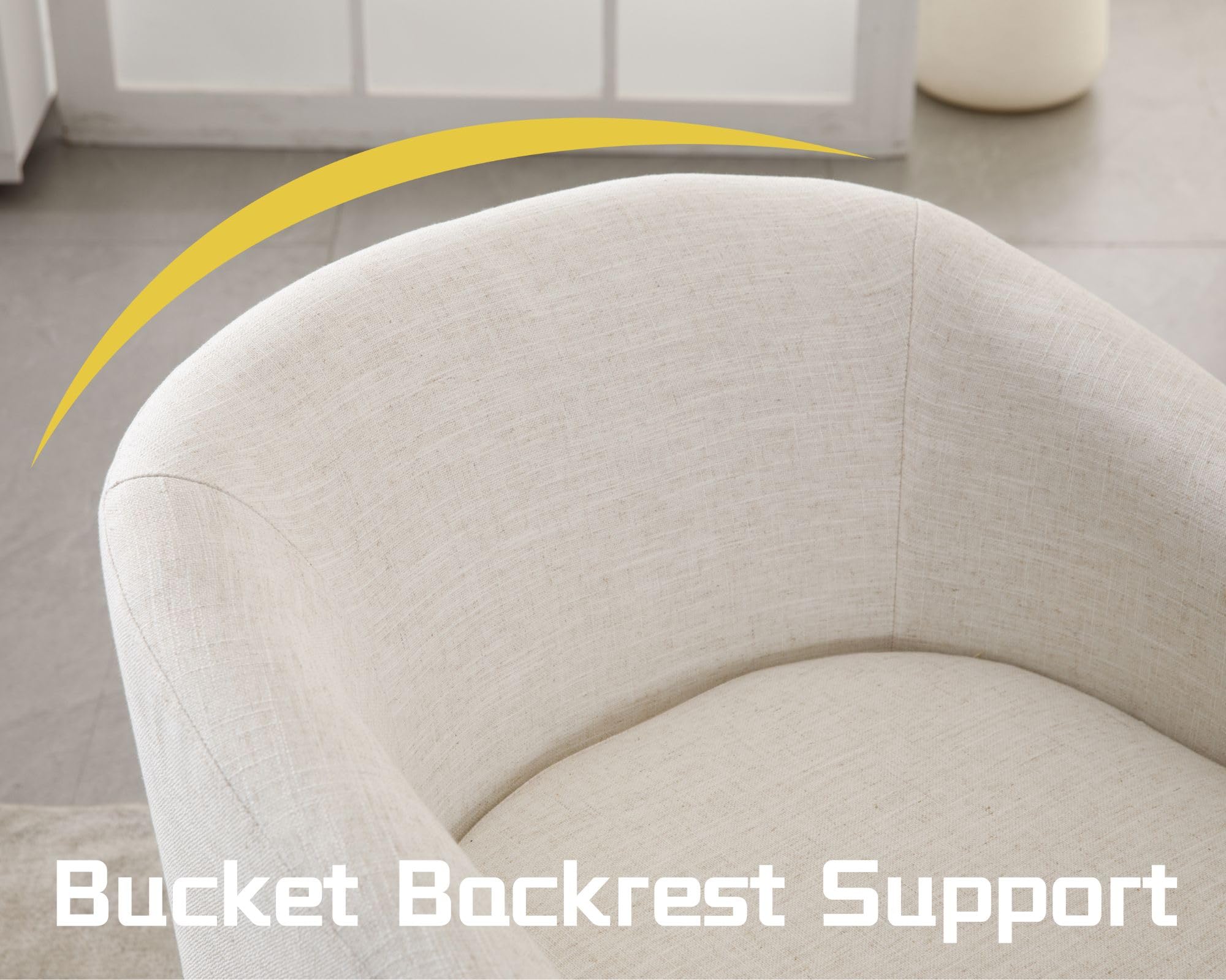 Modern Swivel Beige Accent Chairs Set of 2 - Linen Upholstered Barrel Chairs with Sherpa Back, Cozy Vanity Armchairs for Living Room, Bedroom & Reading Nook - Round Lounge Club Side Chairs for Home Decor & Relaxation