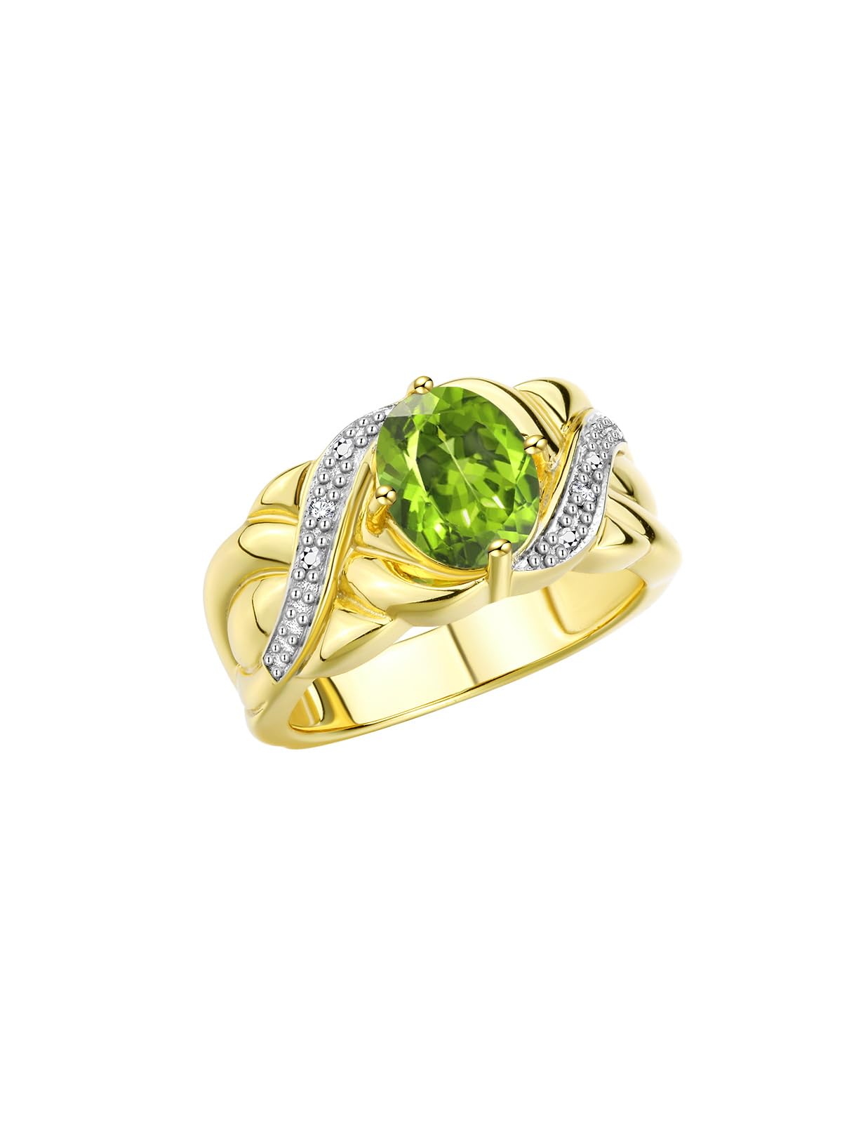 Rylos Classic 9X7MM Oval Gemstone & Diamond Ring for Women - Yellow Gold Plated Sterling Silver - Birthstone Jewelry in Sizes 5-13 - Perfect for Anniversaries, Birthdays & Special Occasions