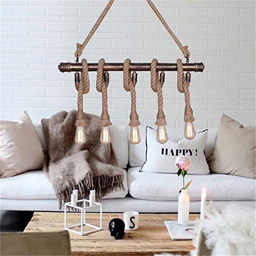 NIUYAO 39'' Industrial Hemp Rope Pendant Light - Bronze Rust Pipe Hanging Chandelier for Farmhouse, Loft & Industrial Ceiling Lighting | Kitchen Island, Dining Room, Bar Decor