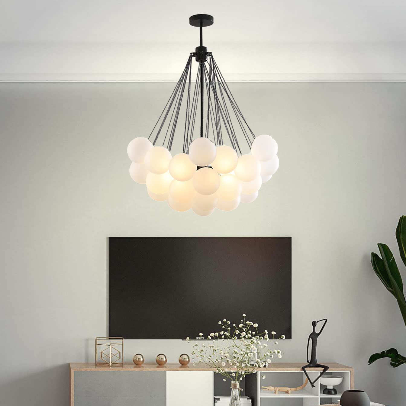 Black Frosted Glass Bubbles Ball Chandelier - Elegant Ceiling Pendant Light for Hallway, Bedroom & Living Room | DIY Hanging Light Fixture for Modern Home Decor, Wedding & Dining Room Ambience