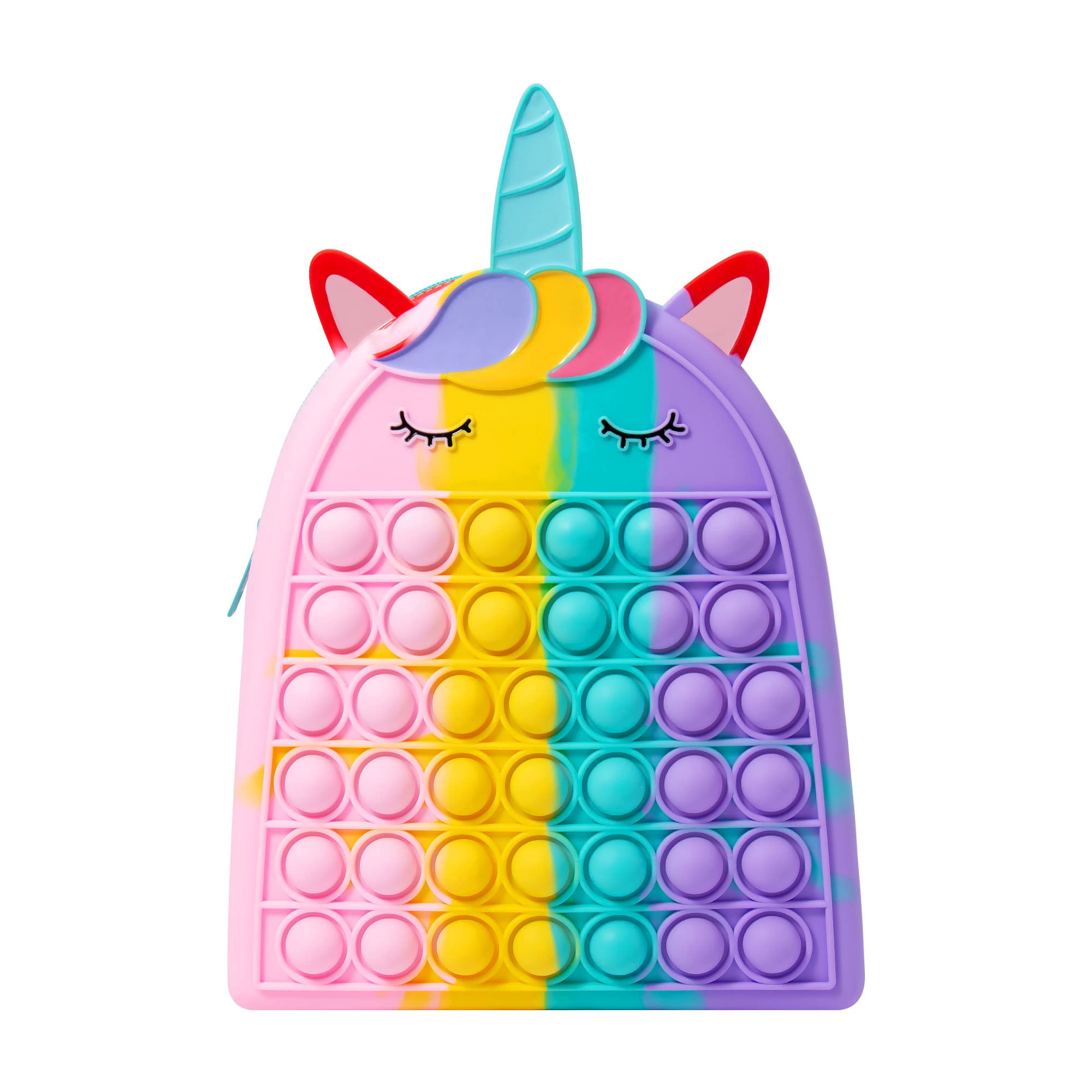 Unicorn Pop It Backpack for Girls - Big Popper Fidget Shoulder Bag with Bubble Sensory Toys, School Book Bag & Purse for Stress Relief - Perfect Gift for Kids, Teens (Use at School, Travel, or Home)
