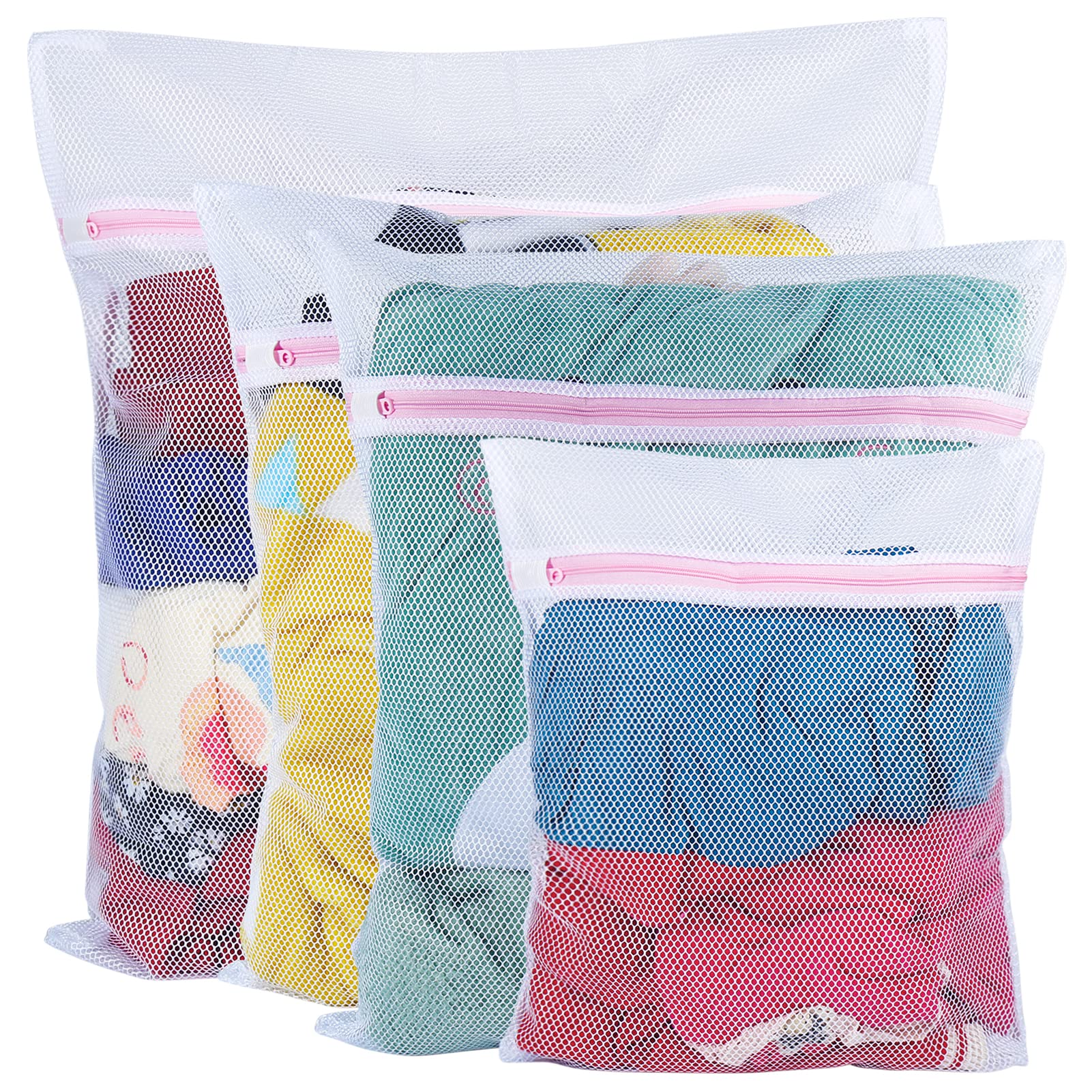 Vivifying Mesh Laundry Bags 4-Pack - Durable Zippered Washing Machine Bags for Delicates, Lingerie, Socks, Shoes & Stuffed Animals - Perfect for Travel, Gym & Baby Clothes Care
