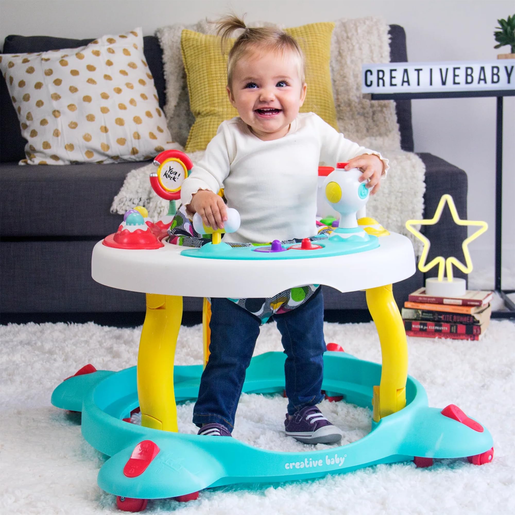 2-in-1 Deluxe Baby Walker & Activity Center with Musical Toys - Sensory Learning Toy for Infants - Removable Washable Seat Pad - Perfect for Playtime & Early Development