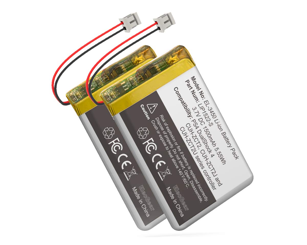 ElecGear 2-Pack 1500mAh Li-ion Replacement Battery for PS4 Controller (DualShock CUH-ZCT2 Series LIP1522) - Includes Small Plug & Repair Tools | Perfect for Gaming Sessions, Controller Repairs & Long-Lasting Playtime