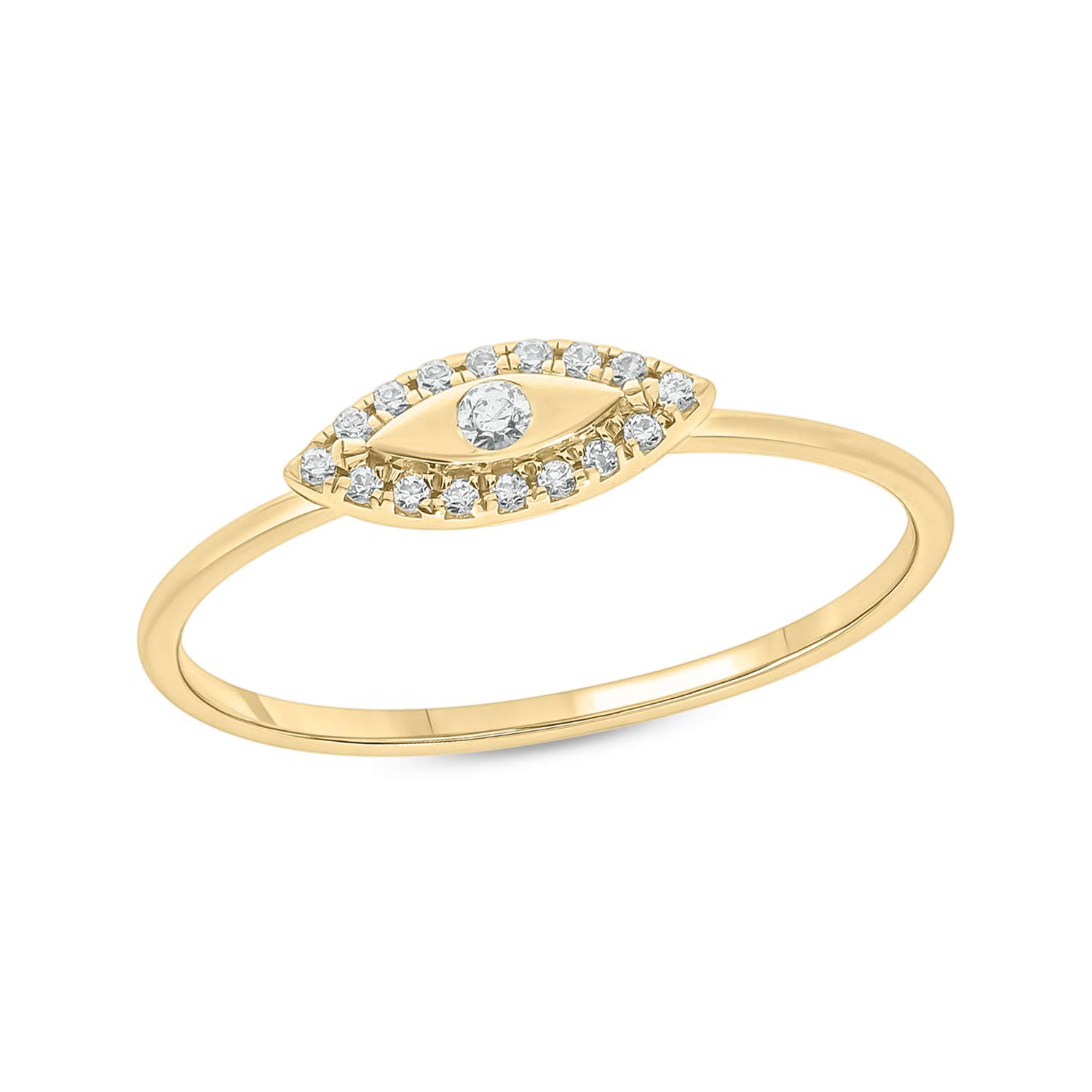 1/10cttw Diamond Evil Eye Ring for Women - 14k Yellow Gold, Rose Gold & White Gold Options | Round White Diamond Accent | Protection Jewelry for Everyday Wear & Gifts