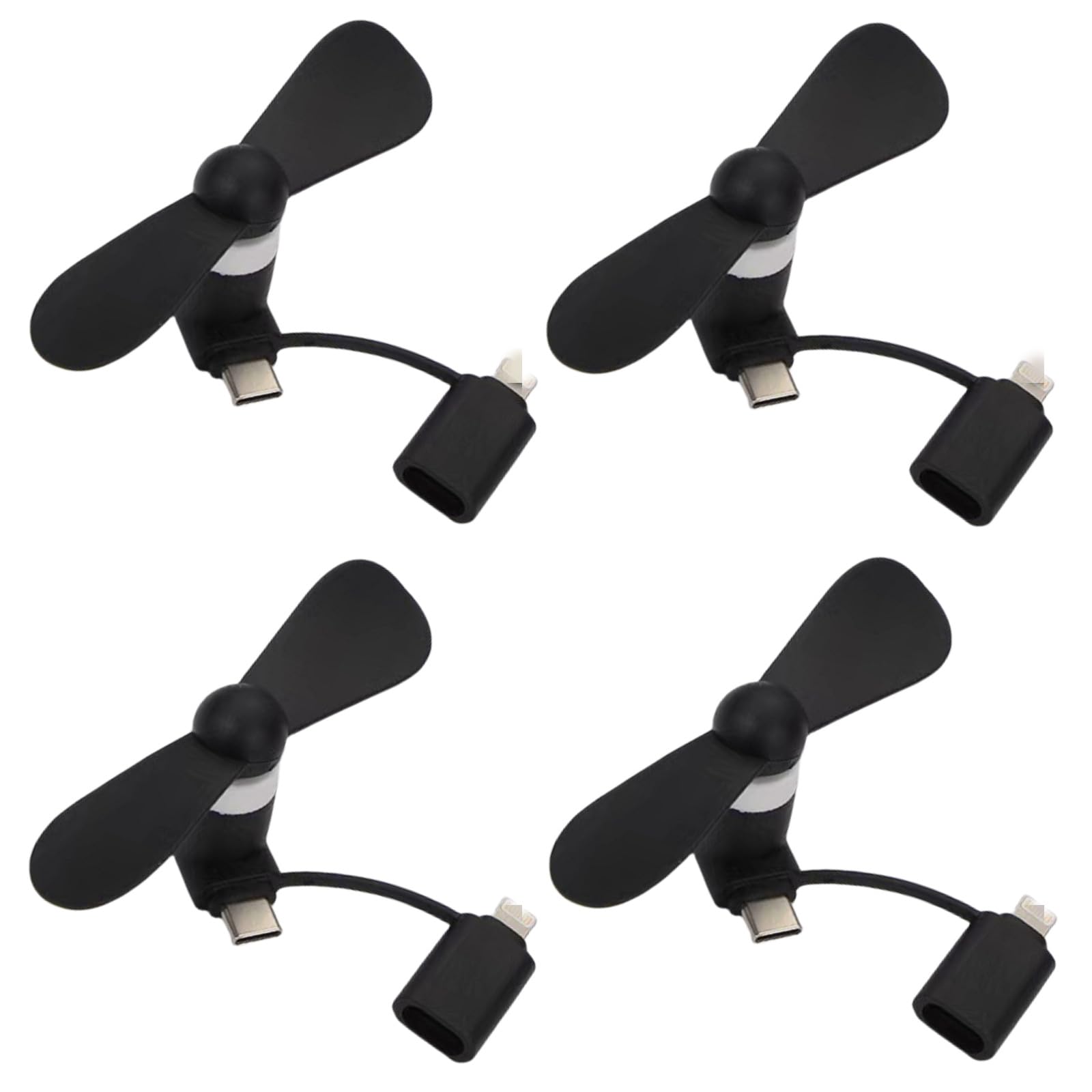 2-in-1 Mini Phone Fan with Type C/USB Port for iPhone & Android (4 Pack) - Portable Pocket Fan for Mobile Phones & iPad - Perfect for Outdoor Travel, Commuting & Summer Cooling (Black)