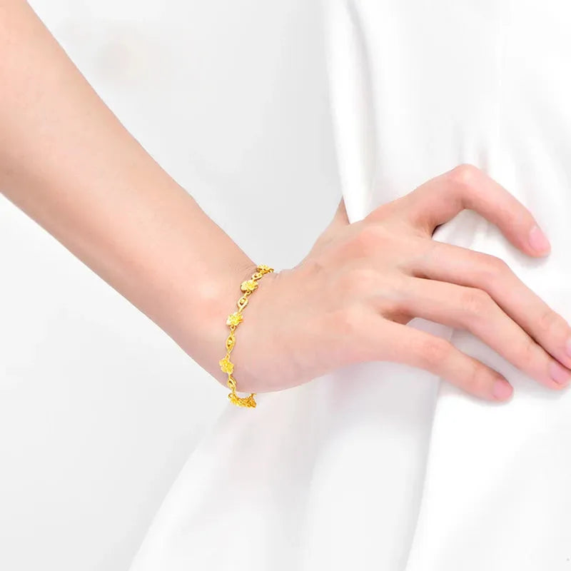 24K Pure Gold Bracelet - 999 Solid Real Gold Bangle with Shiny Flower Design, Trendy Classic Jewelry for Women | Perfect Gift for Anniversary, Birthday & Special Occasions