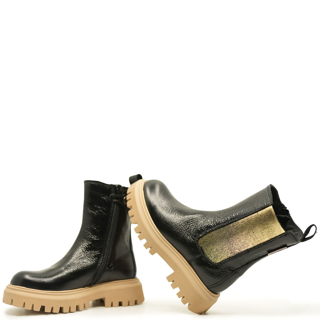 Stylish Rondinella Black & Gold Elastic Boots for Women - Comfortable & Fashionable Ankle Boots for Fall & Winter - Perfect for Casual Outfits, Office Wear & Night Out