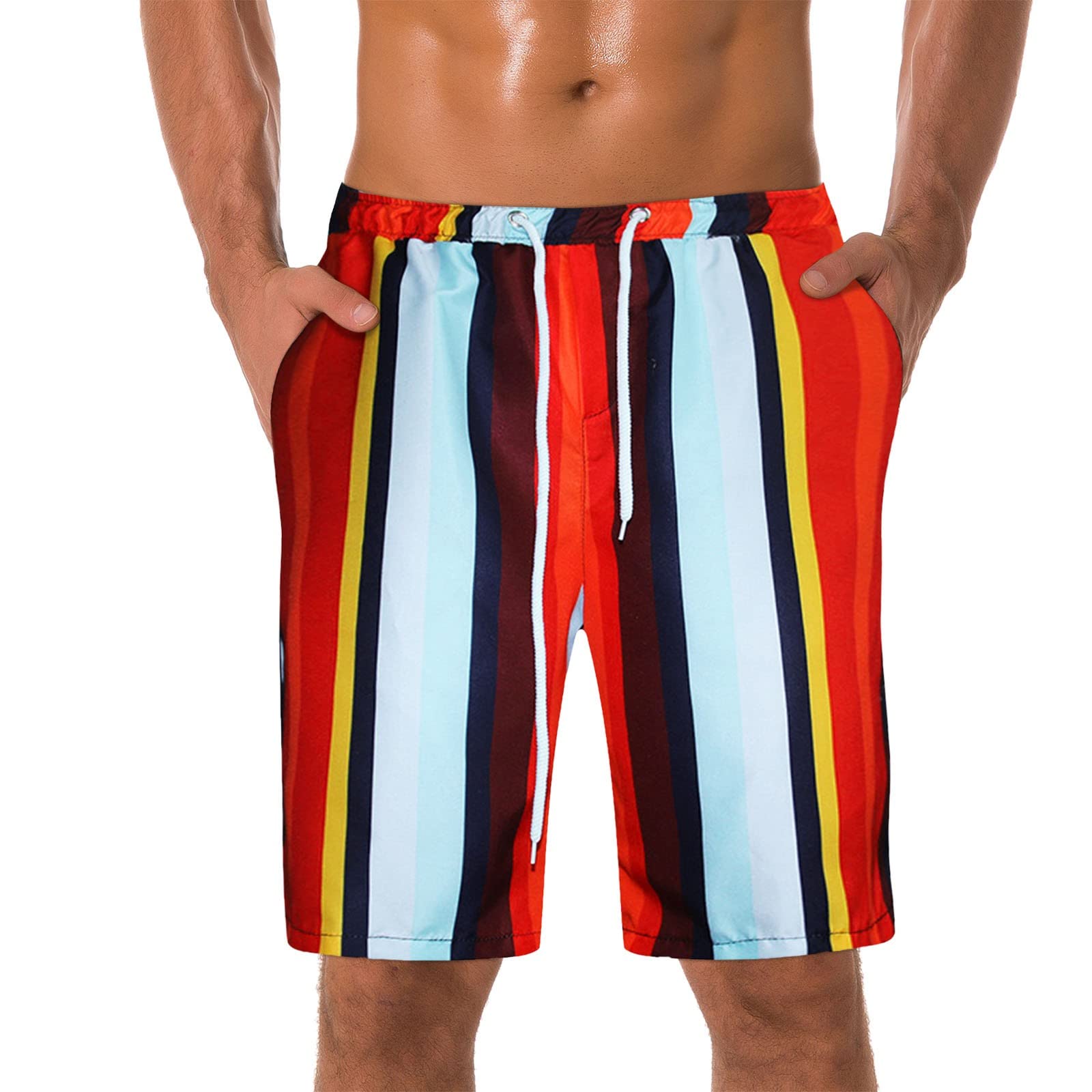 Men's Quick-Dry Summer Casual Shorts - Striped Printed Drawstring Beach Shorts with Pockets | Perfect for Cycling, Swimming & Outdoor Activities
