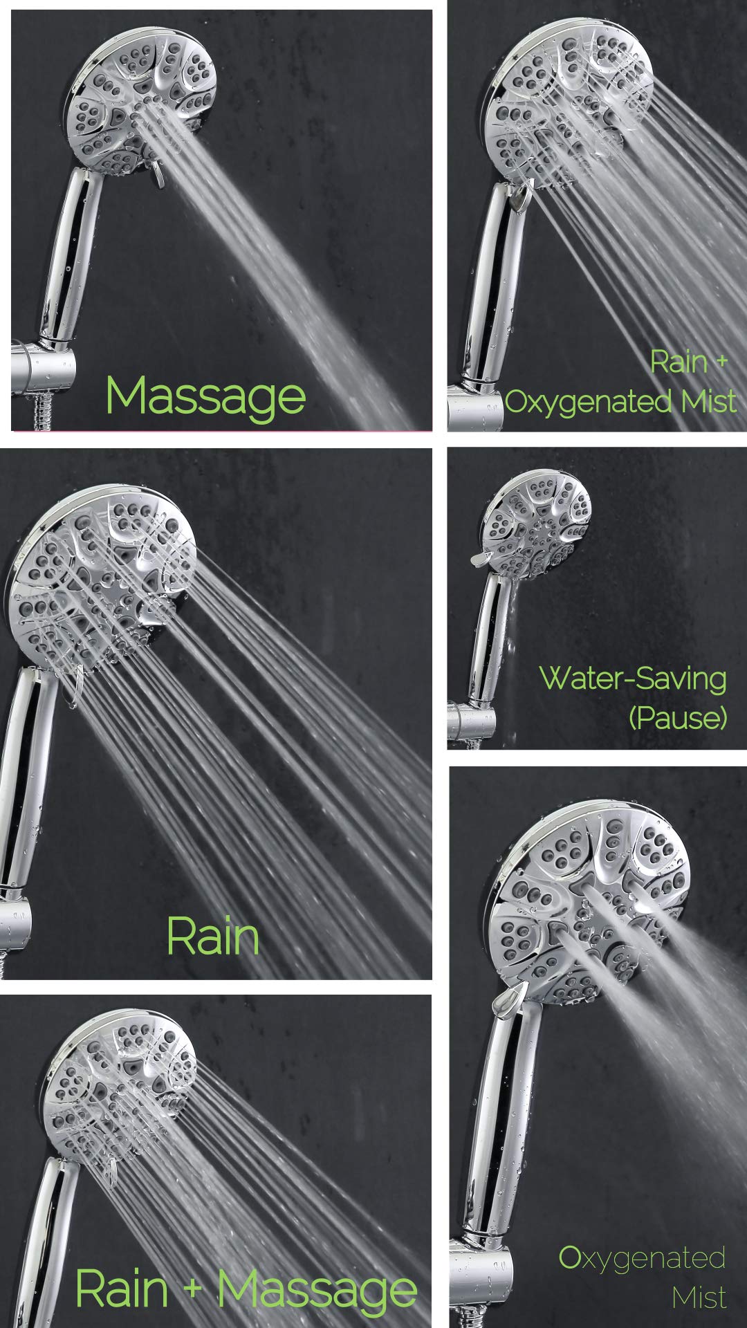 6-Inch Wide Anti-Clog Rain Shower Head with 30-Settings & Handheld Combo - 5 ft Stainless Steel Hose with Brass Connectors (Oil Rubbed Bronze) - Perfect for Luxurious Spa-Like Bathroom Experience