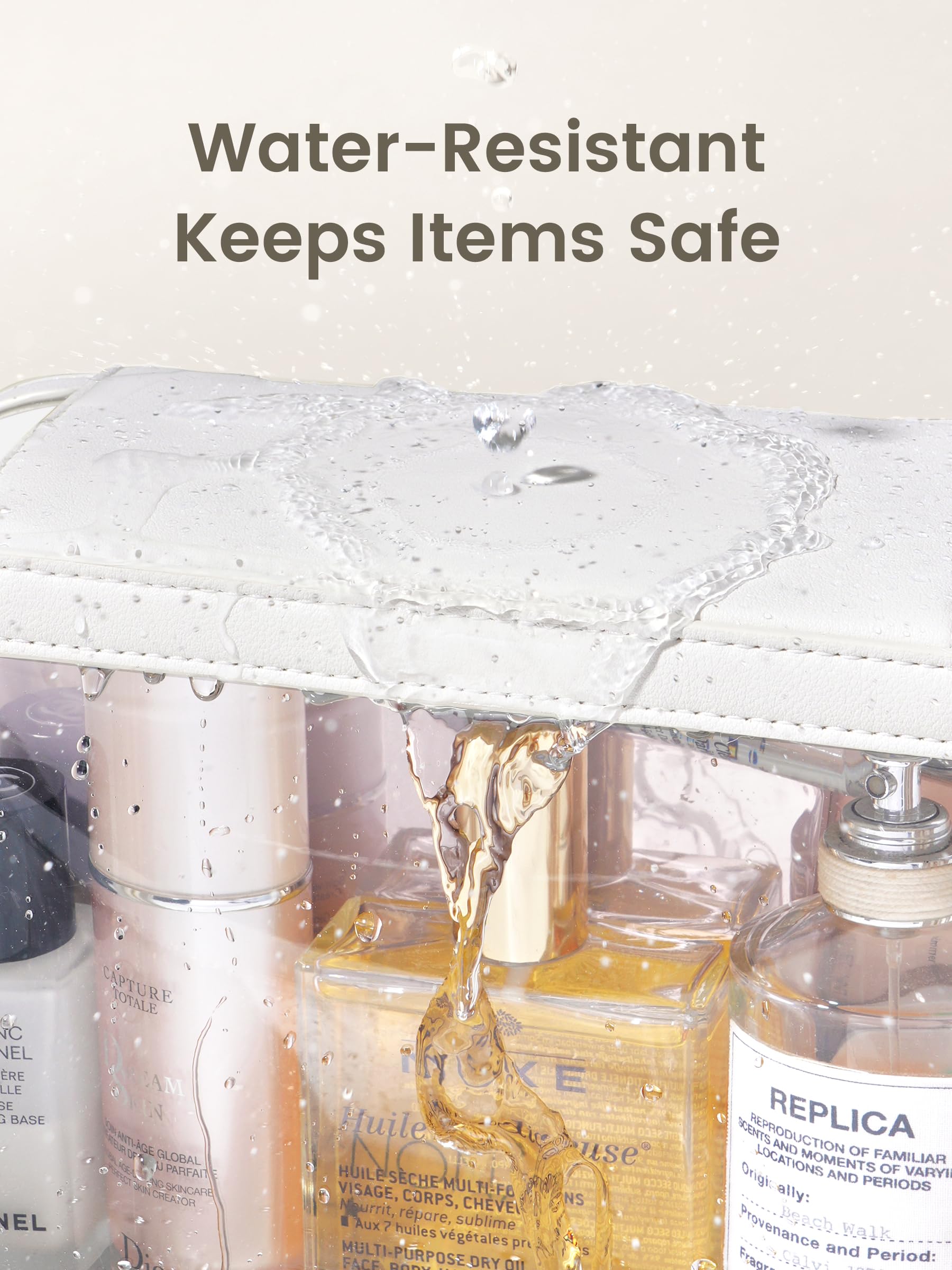 ROWNYEON Clear Makeup Case Toiletry Bag - Waterproof Travel Cosmetic Organizer, Transparent Storage Bag for Makeup Brushes & Skincare (White) - Perfect for Travel, Gym & Daily Organization