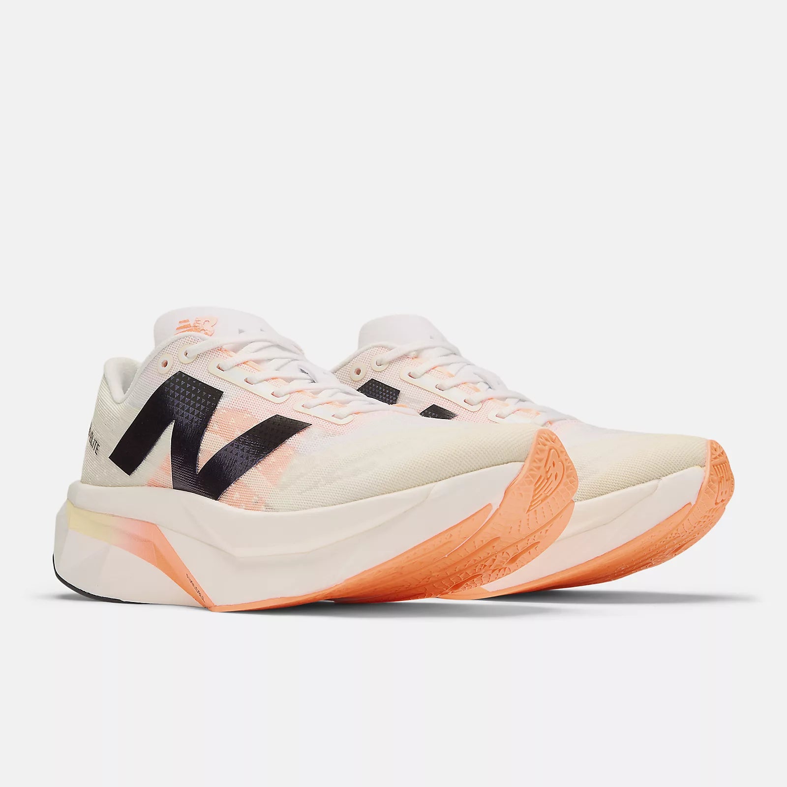 New Balance Women's FuelCell SuperComp Elite v4 Running Shoes - White/Angora/Hot Mango - Lightweight Racing Sneakers for Marathon & Long Distance Training