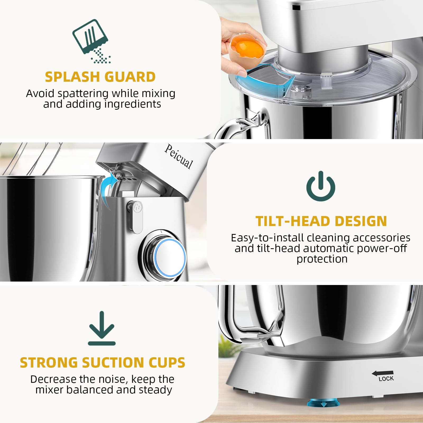 6QT 10-Speed Tilt-Head Stand Mixer - Powerful Kitchen Electric Mixer with Stainless Steel Bowl, Dough Hook, Flat Beater & Wire Whisk - Perfect for Baking Cakes, Cookies, Bread & More - Silver