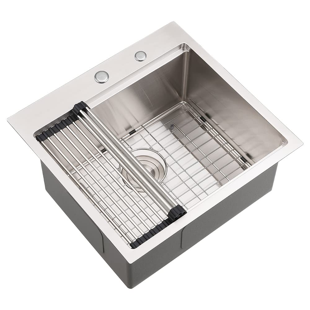 21 Inch Stainless Steel Drop-In Bar Sink - VASOYO 16 Gauge Single Bowl RV Kitchen Sink with Cutting Board | Perfect for Outdoor Kitchen, Bar Prep, Small Spaces & RV Living
