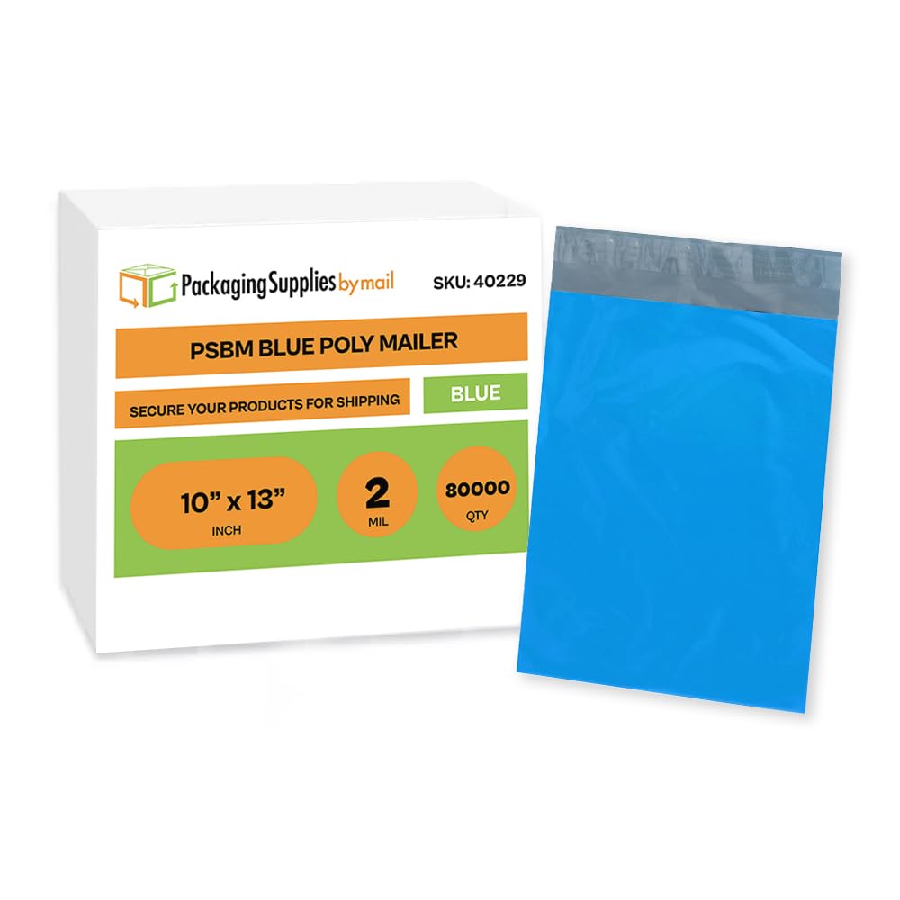 PSBM Blue Poly Mailers 10x13 Inch - 80000 Pack of Glamour Shipping Envelopes with Peel & Seal Adhesive | Perfect for Ecommerce, Subscription Boxes & Small Business Shipping