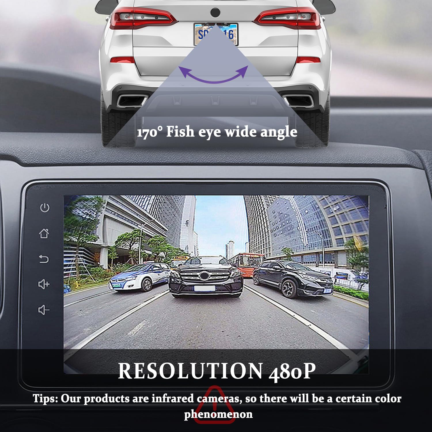 HD Night Vision License Plate Backup Camera with 8 LEDs, 170° Wide Angle & IP67 Waterproof - Heavy Duty Rear View Camera for Cars, Trucks, SUVs (Fits US License Plates) - Perfect for Parking Assistance & Safe Reversing in Low Light Conditions