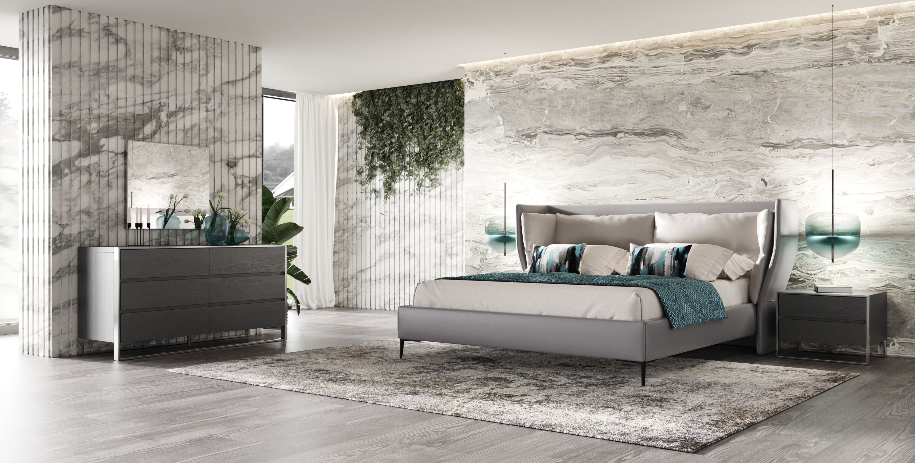 Modern Grey Bedroom Set - Queen Size Bed Frame, Nightstand & Dresser - Stylish & Durable Furniture for Home Decor | Perfect for Master Bedroom, Guest Room & Apartment