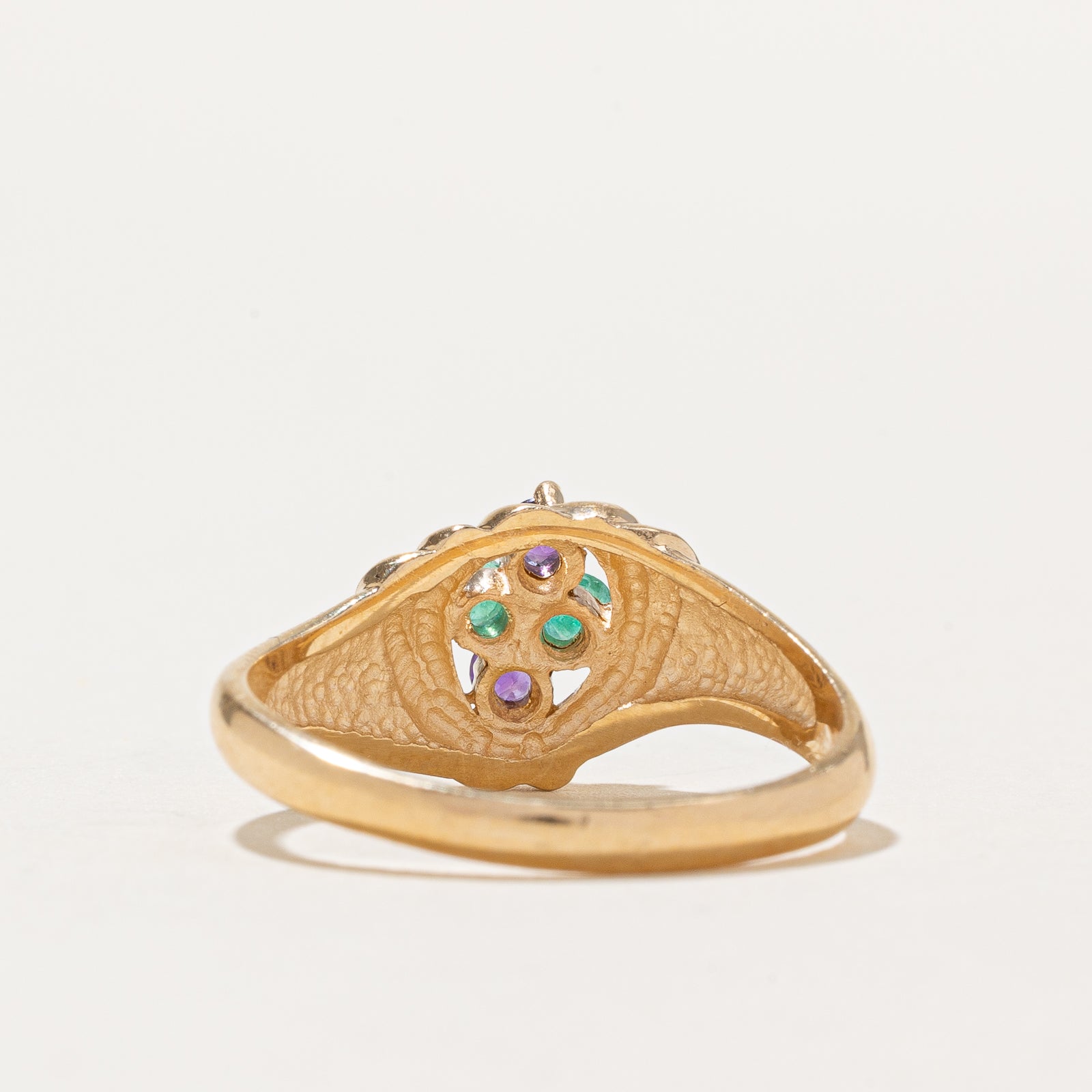 Emerald & Amethyst Grooved Ring - 0.26ctw Gemstone Jewelry - Size 10.25 - Elegant Birthstone Gift for Women - Perfect for Weddings, Anniversaries & Special Occasions