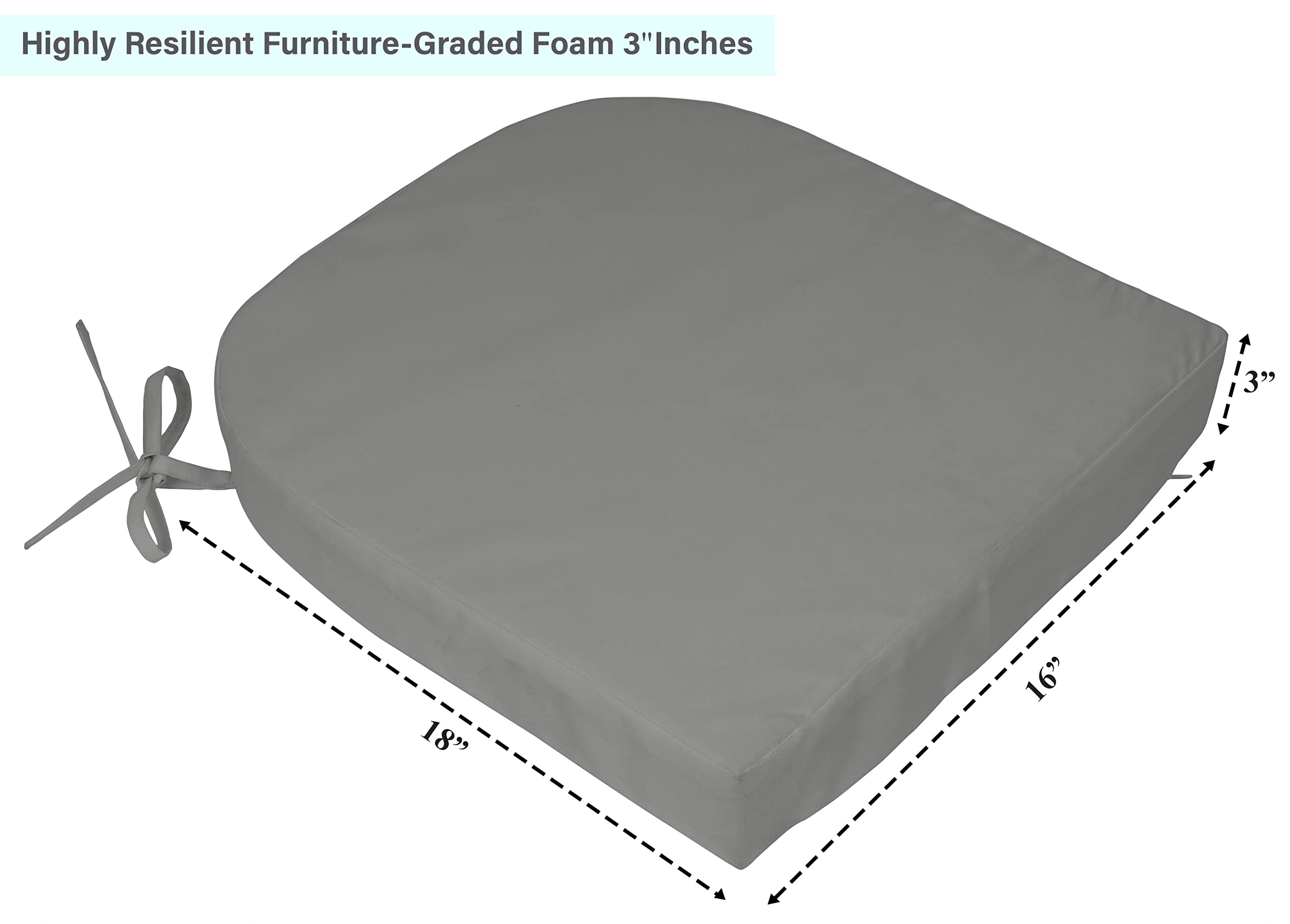 Premium Indoor/Outdoor Patio Chair Cushions with Ties - 16x18 Inch Round Back Seat Cushions for Garden Furniture, Deck Chairs & Outdoor Seating - Water-Resistant & Comfortable - Set of 2 (Gray) - Perfect for Backyard, Poolside & Patio Relaxation