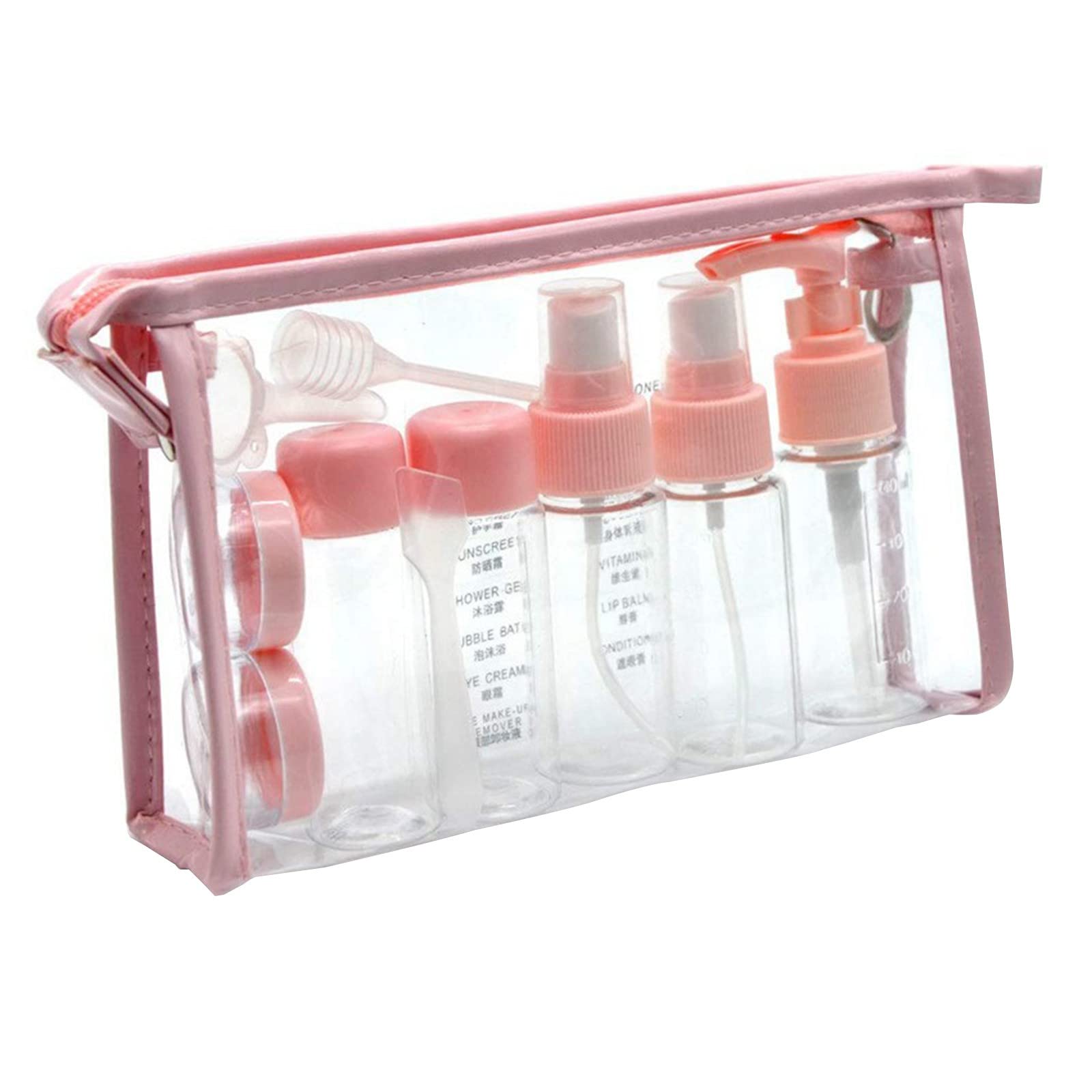 11-Piece Travel Bottles Set - Leakproof Silicone Toiletry Containers for Shampoo, Lotion & Cosmetics | Pink Transparent Squeeze Bottles with Labels | Perfect for Air Travel, Gym & Vacation Packing