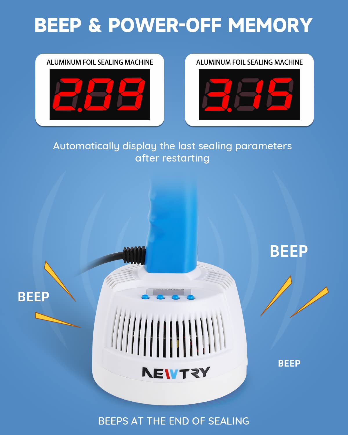 NEWTRY Portable Handheld Electromagnetic Induction Sealer 20-60mm (0.79-2.36 Inch) - Manual Bottle Foil Sealing Machine with UK Plug for Home, Restaurant & Small Business Packaging Needs