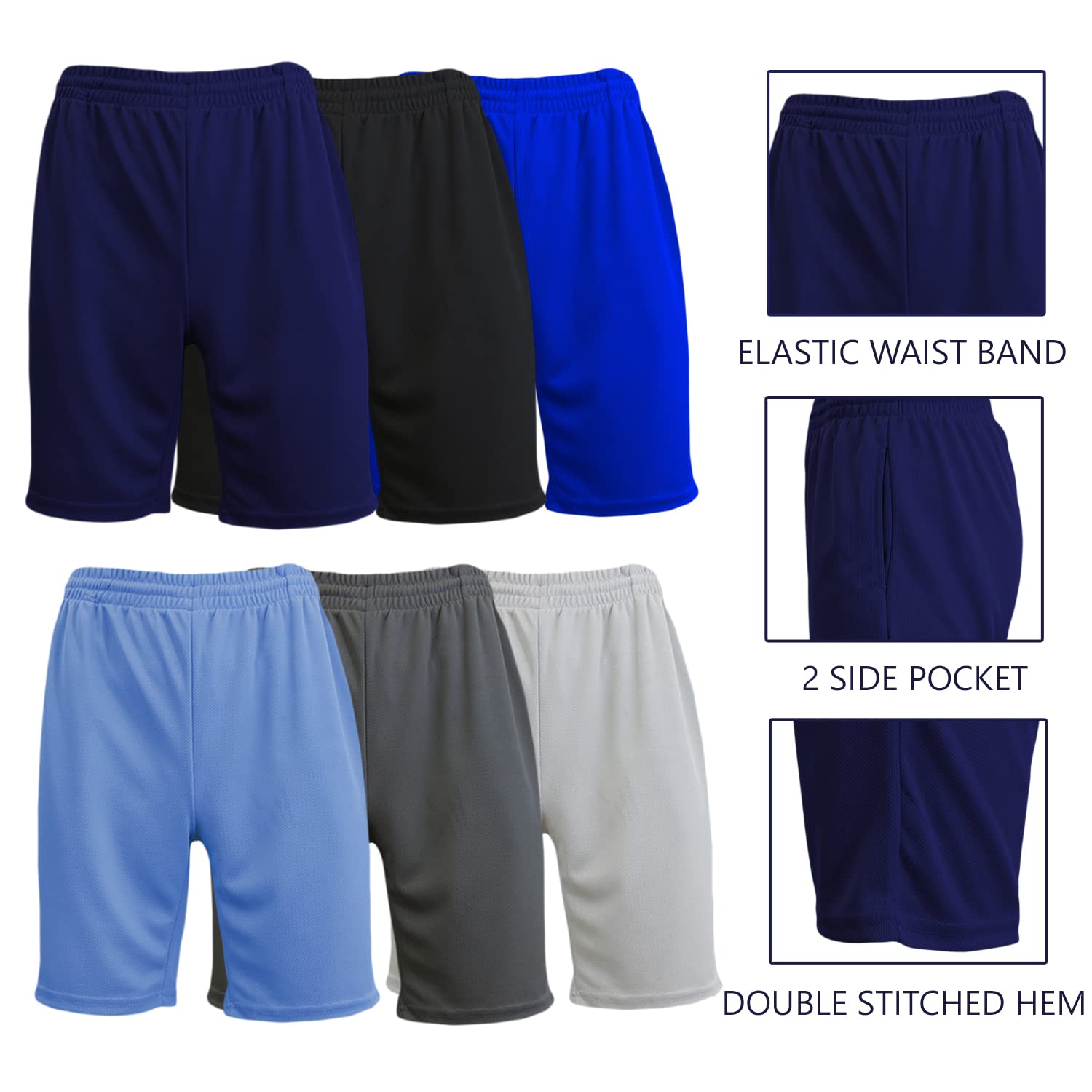 Harvic Men's Quick Dry Mesh Athletic Shorts with Pockets - 6 Pack Performance Workout Shorts for Running, Gym & Outdoor Sports