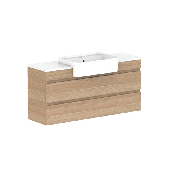 ADP Glacier Pro Semi-Recessed All-Drawer Twin Vanity with Solid Surface Top - Modern Bathroom Sink Cabinet for Master Bath & Guest Room Remodel